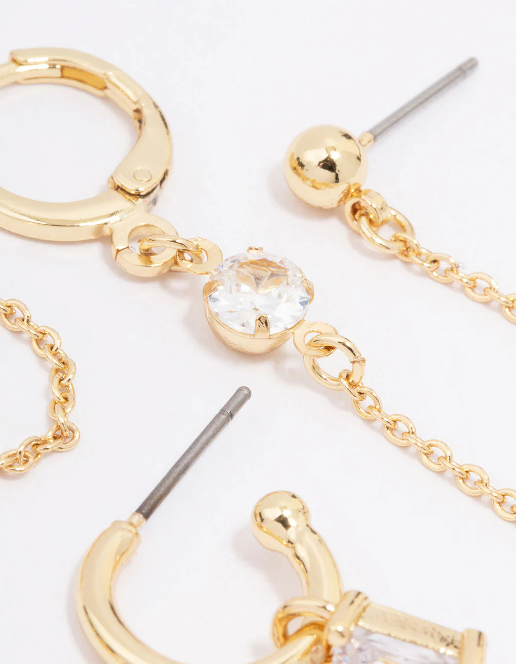 Gold Plated Baguette Hoop Chain Earring 3-Pack - Image 3