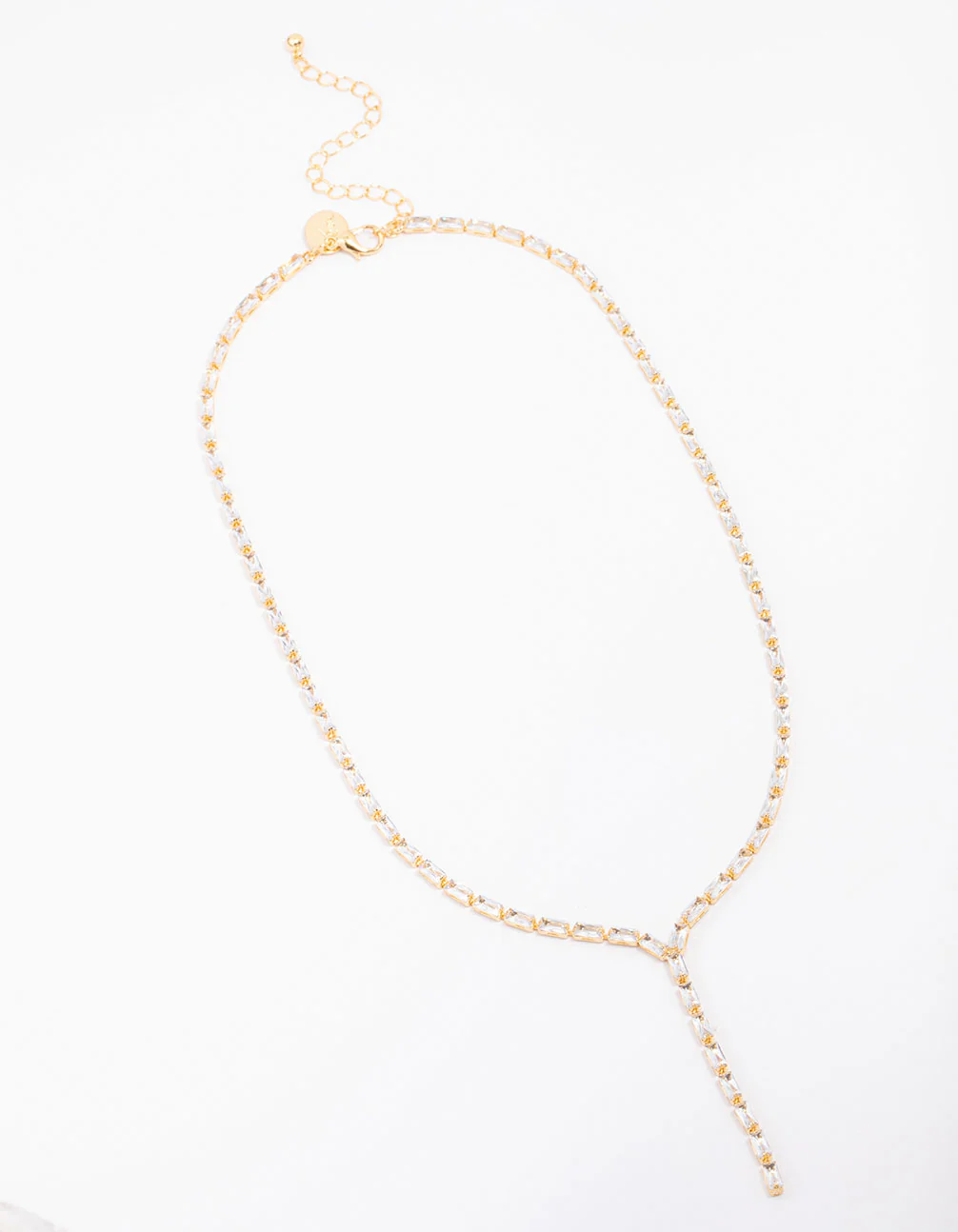 Gold Plated Baguette Lariat Chain Necklace - Image 2