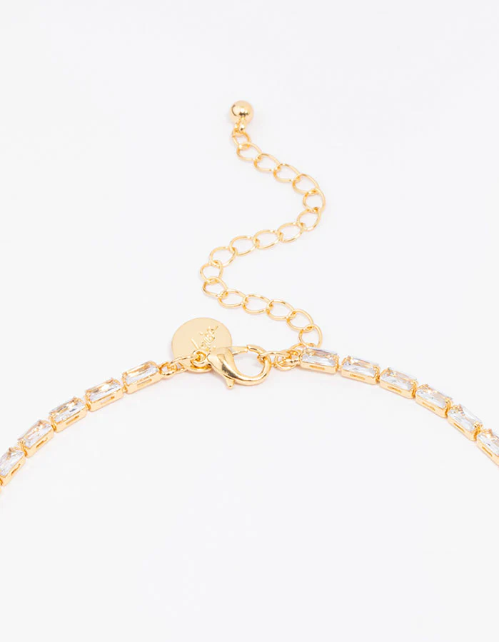 Gold Plated Baguette Lariat Chain Necklace - Image 3