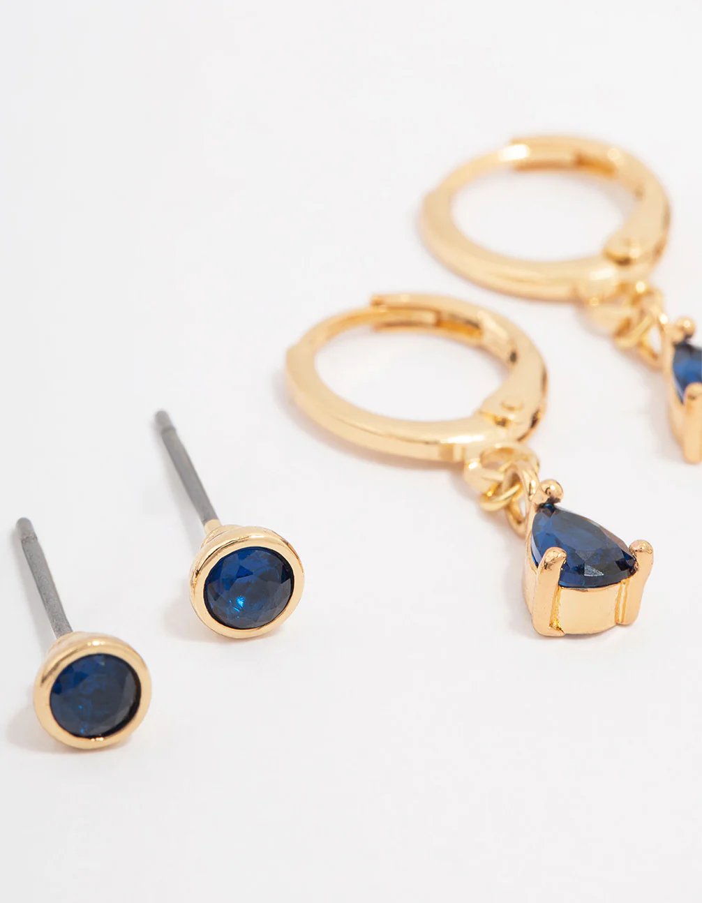 Gold Plated Brass Baguette Pear Hoop Earring 3-Pack - Image 2
