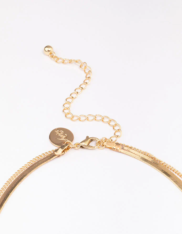Gold Plated Baguette Snake Emerald Layered Necklace - Image 3