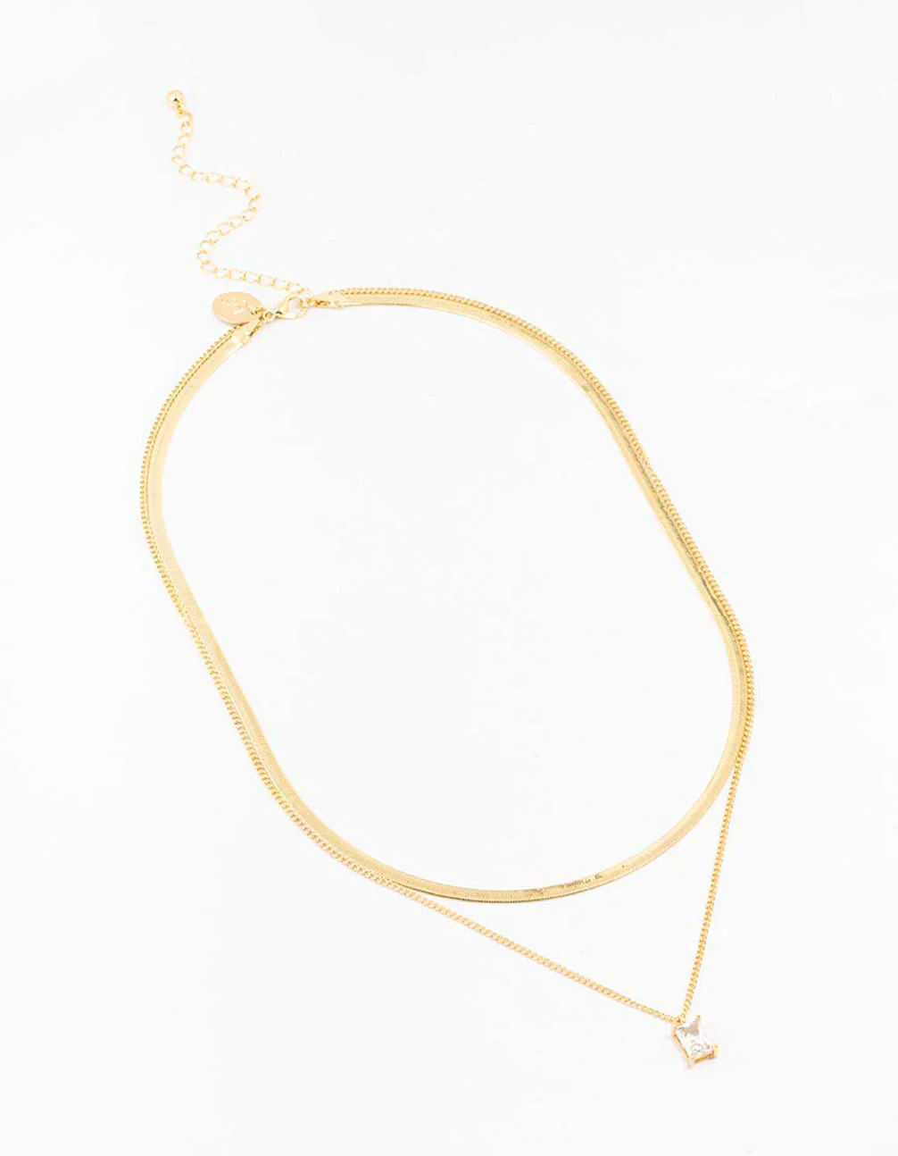 Gold Plated Baguette Snake Pendant Layered Necklace - Image 2