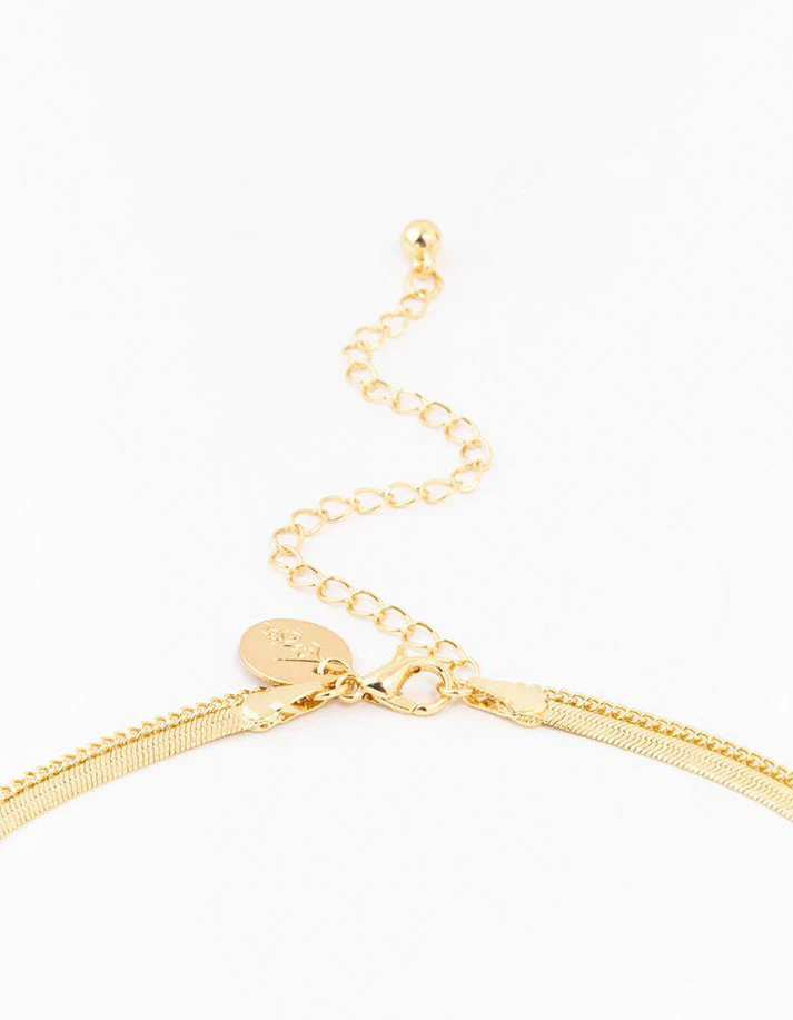 Gold Plated Baguette Snake Pendant Layered Necklace - Image 3