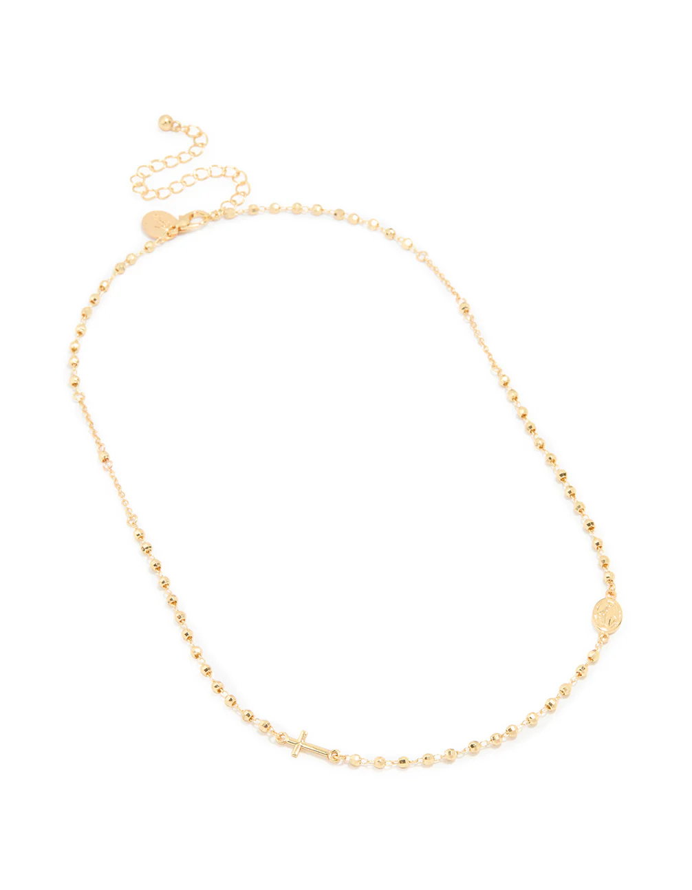 Gold Plated Ball Chain Mary Cross Necklace - Image 2
