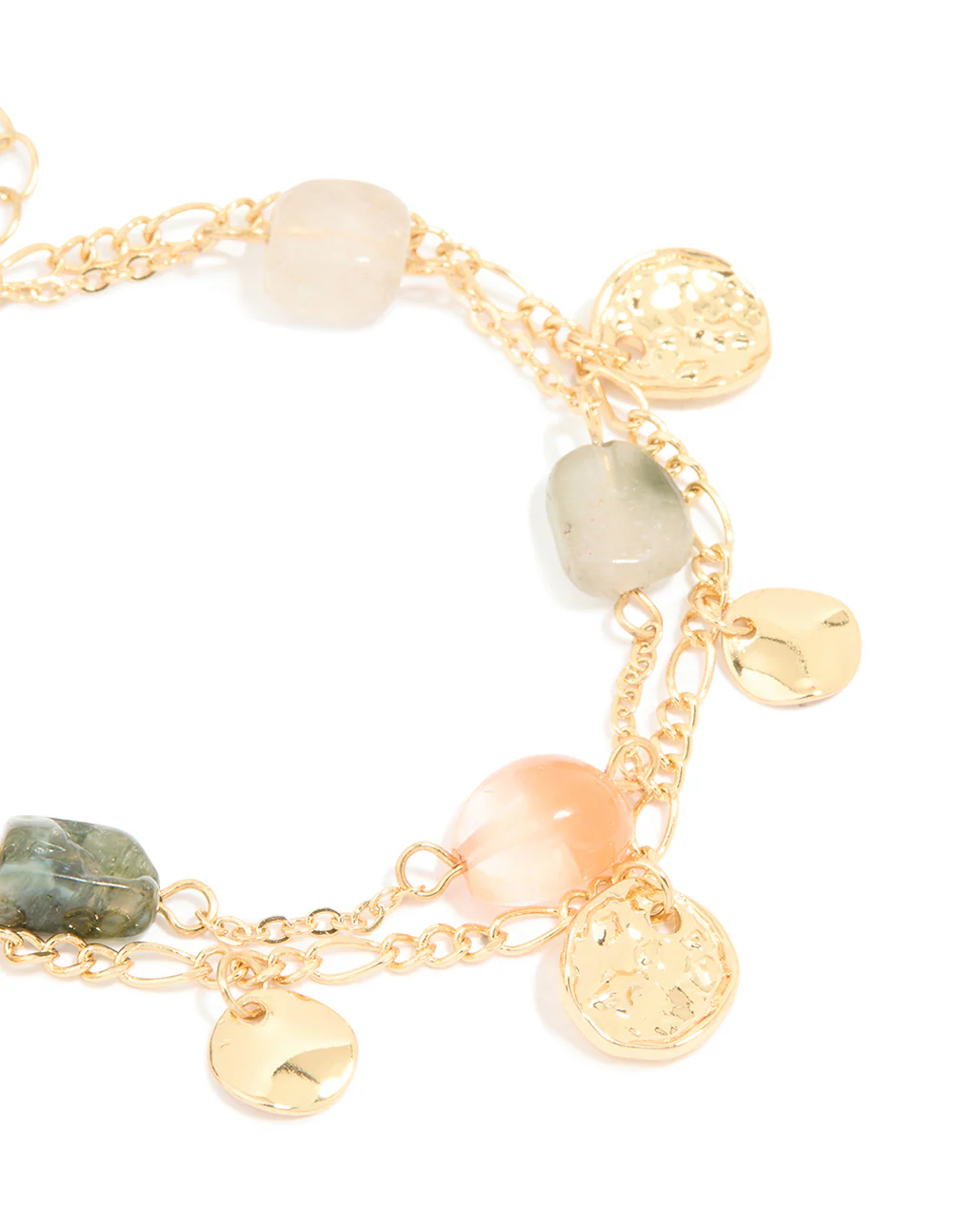 Gold Plated Beaded Semi Precious Stone & Disc Layered Bracelet - Image 3