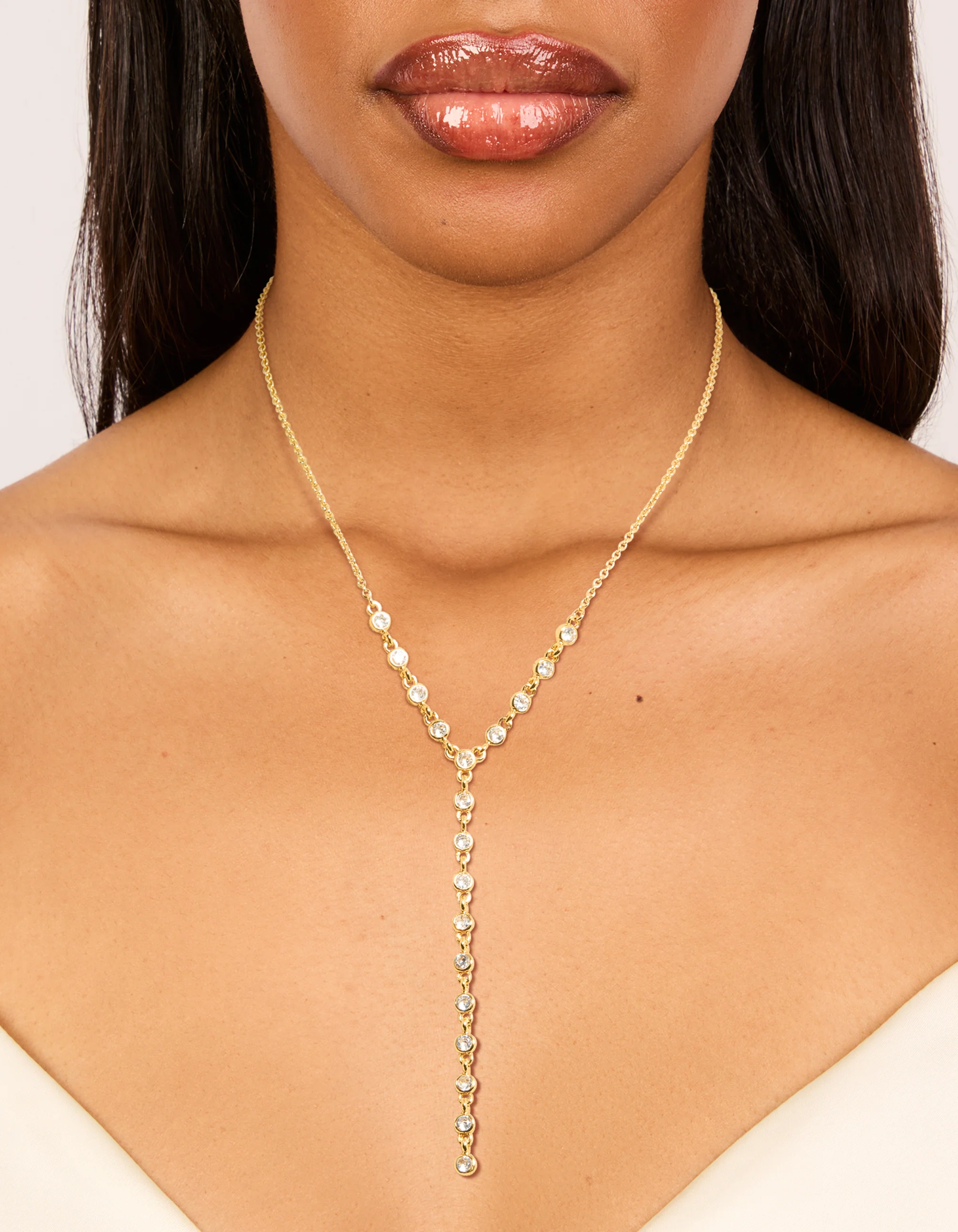 Gold Plated Bezel Cubic Zirconia Y-Necklace - Image 2