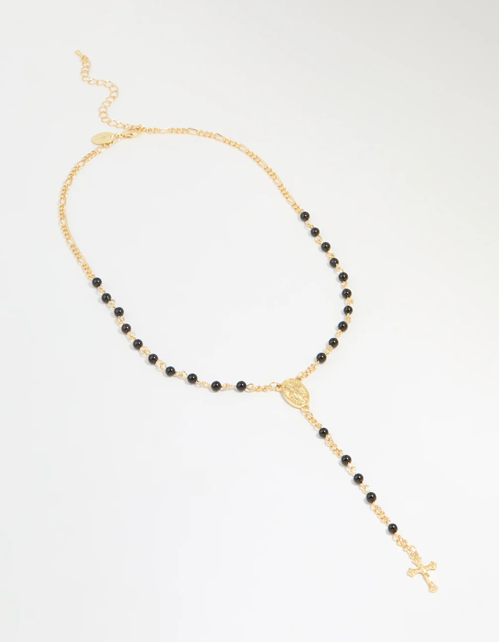 Gold Plated Black Onyx & Cross Lariat Necklace - Image 4