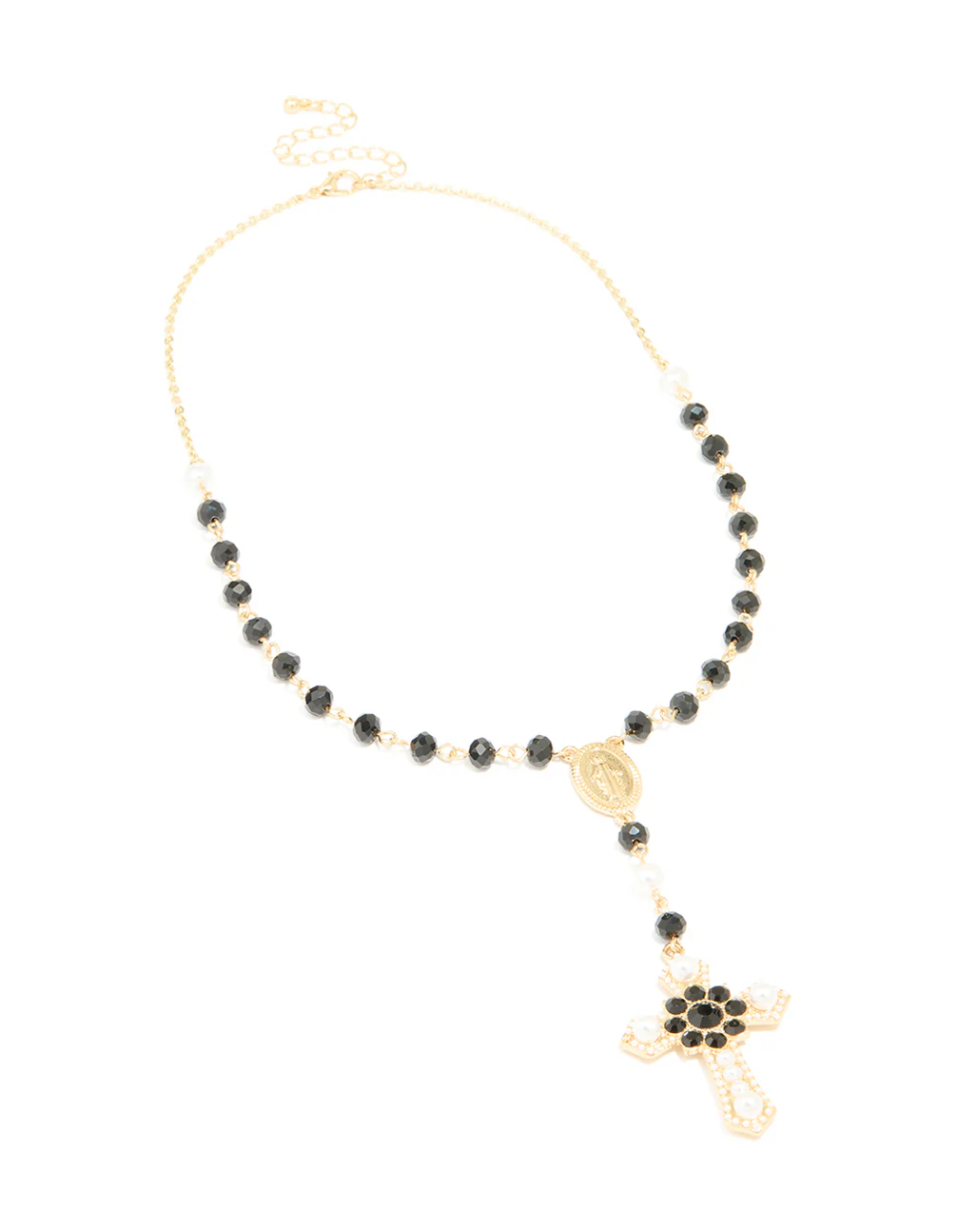 Gold Plated Black Pearl Rosary Necklace - Image 2