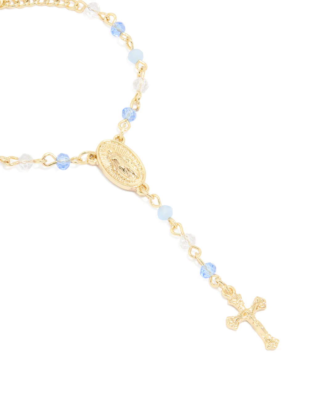 Gold Plated Blue Beaded Cross Bracelet - Image 2