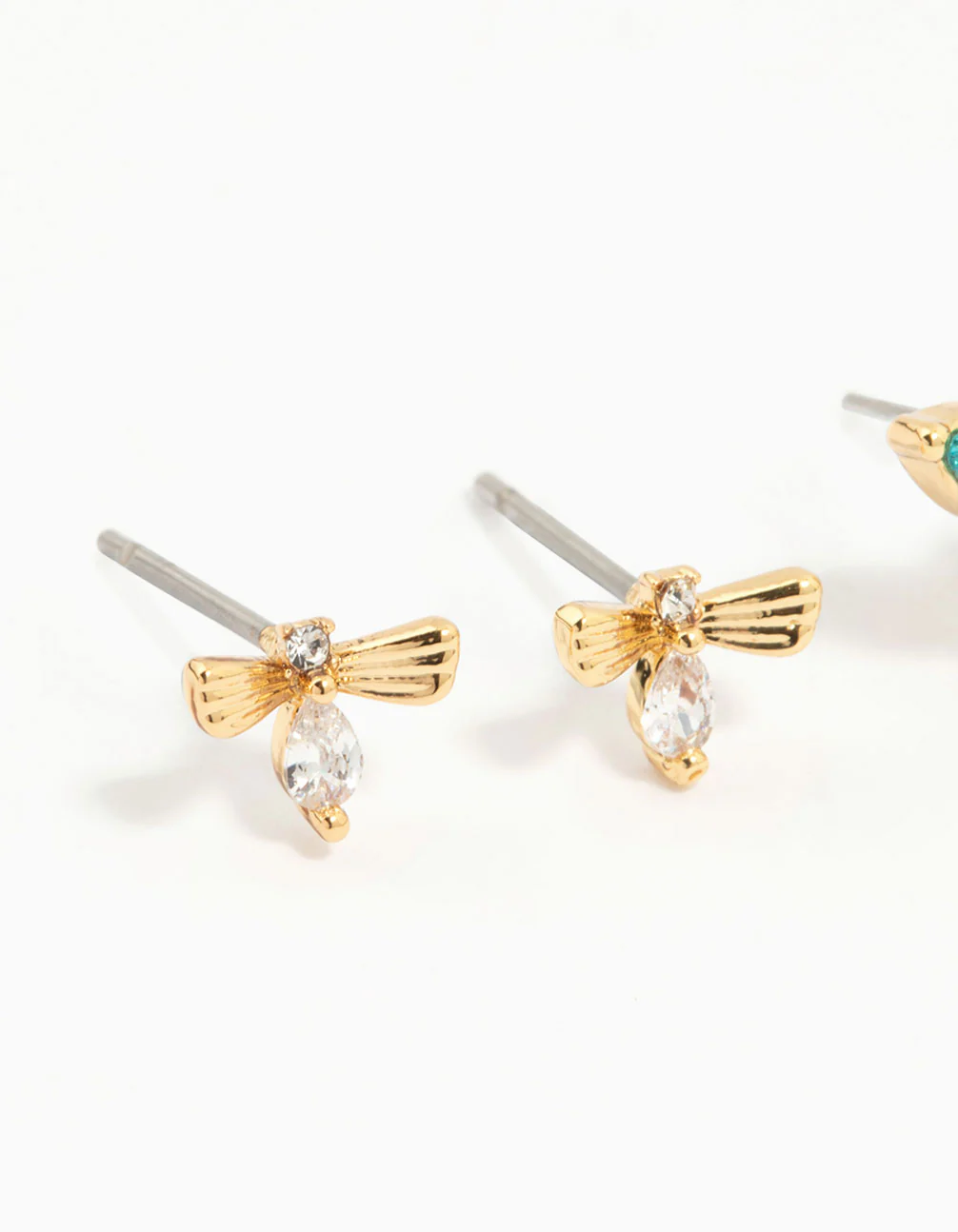 Gold Plated Blue Cubic Zirconia Butterfly & Bow Earrings 3-Pack - Image 2