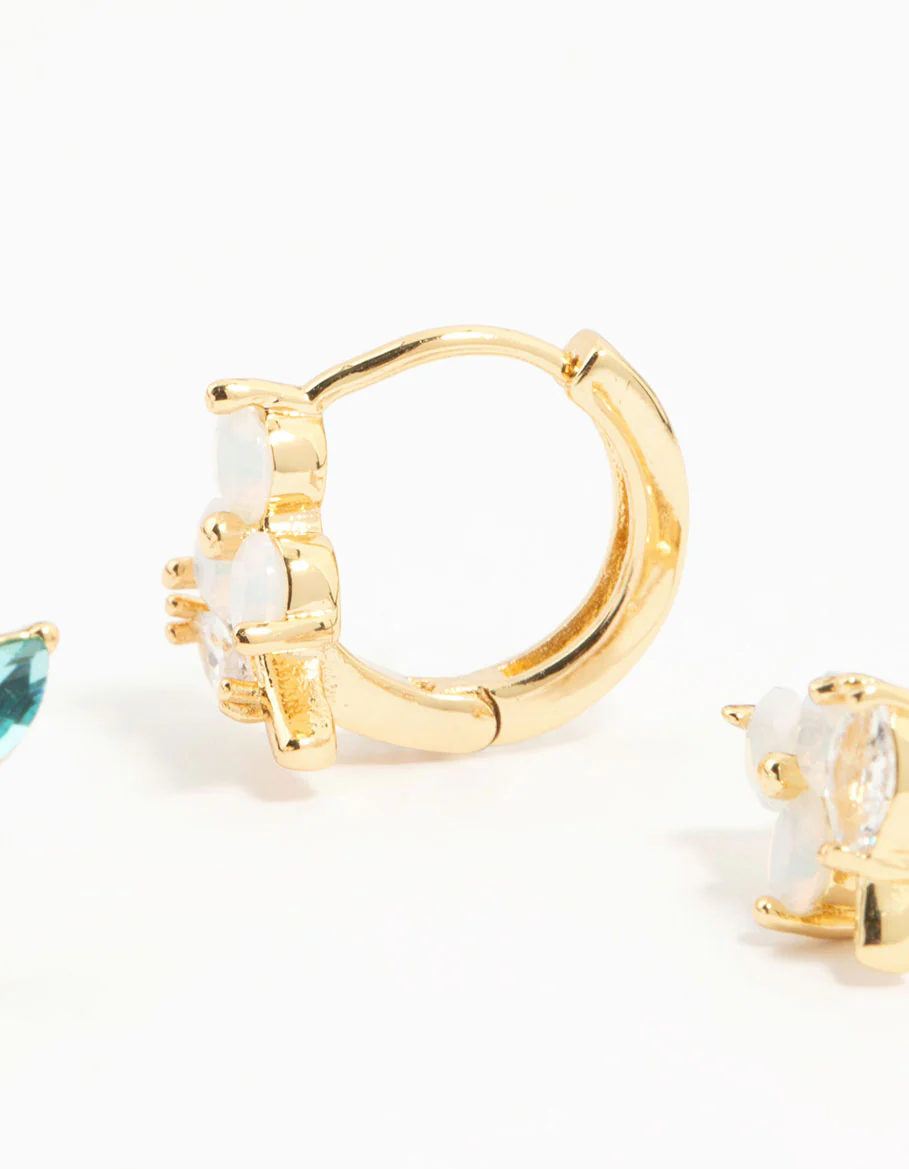 Gold Plated Blue Cubic Zirconia Butterfly & Bow Earrings 3-Pack - Image 3