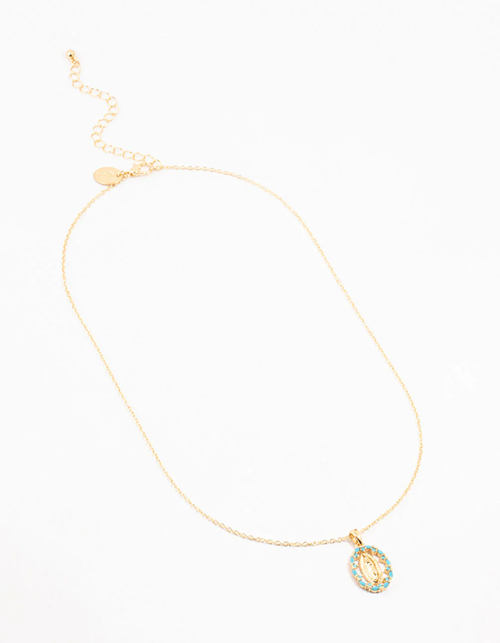 Gold Plated Blue Diamante Edge Mary Necklace - Image 2