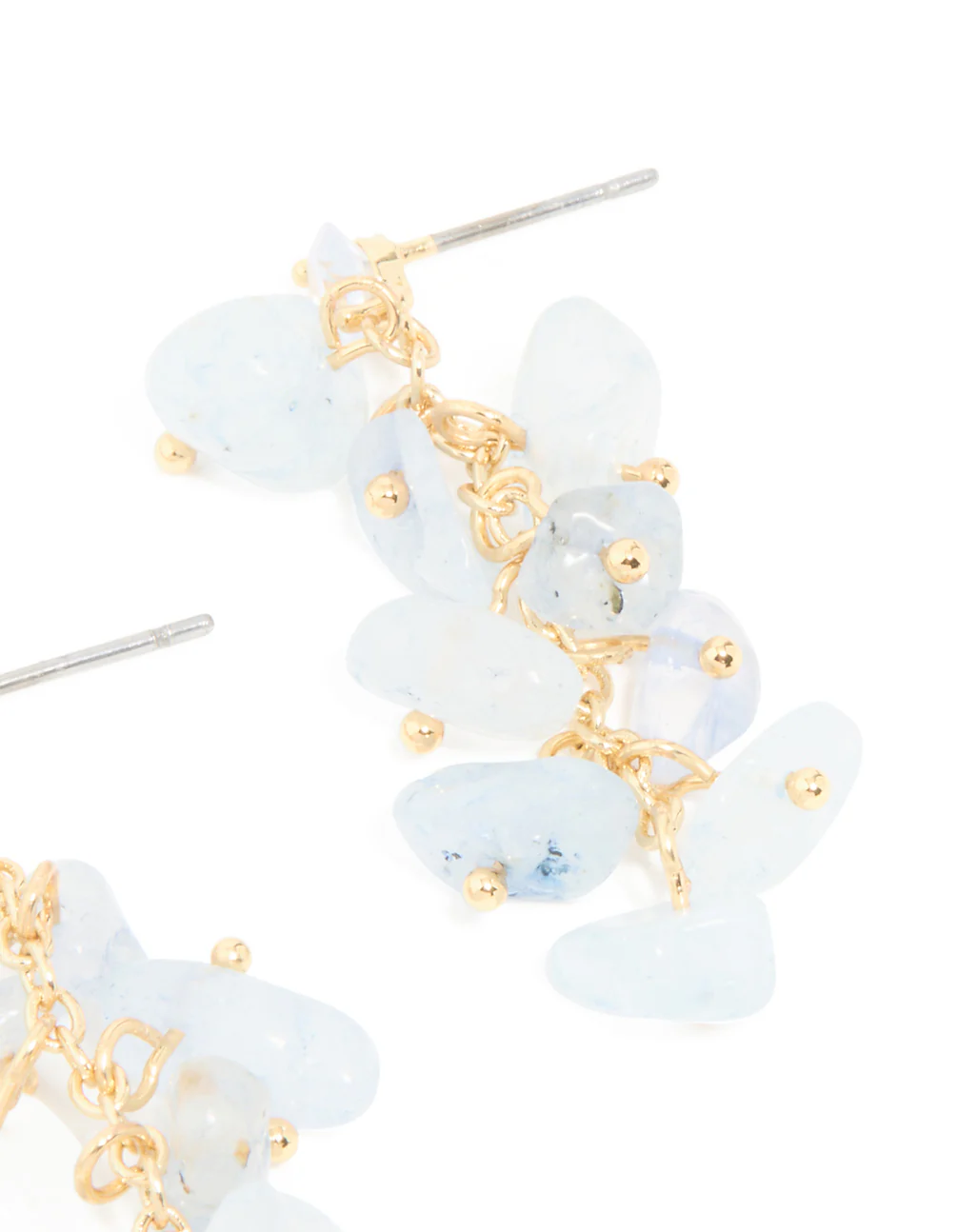 Gold Plated Blue Semi Precious Stone Cubic Zirconia Drop Earrings - Image 3