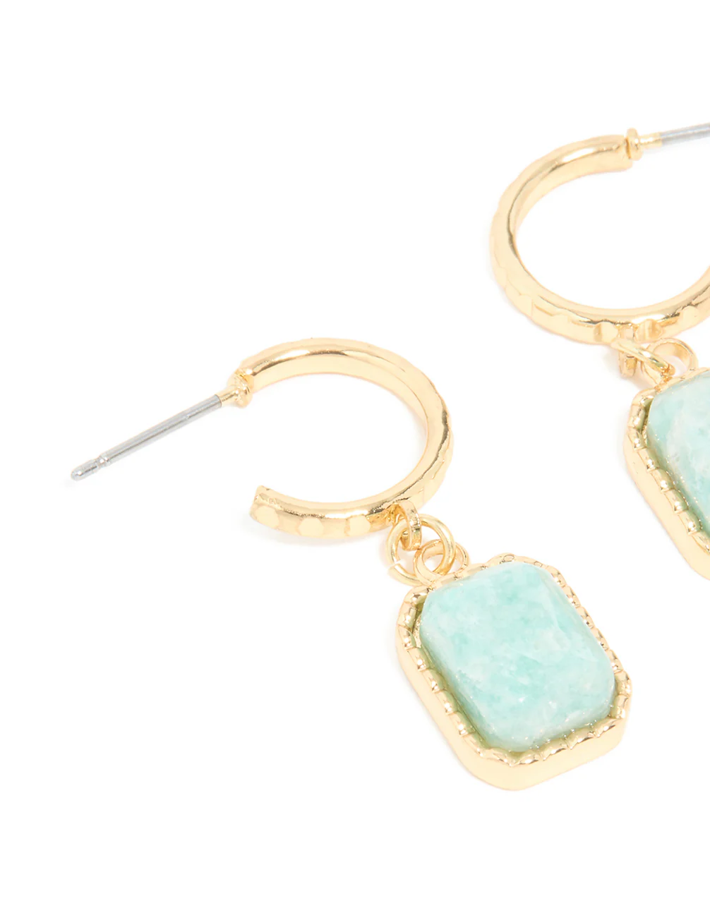 Gold Plated Blue Semi Precious Stone Rectangular Hoop Earrings - Image 3