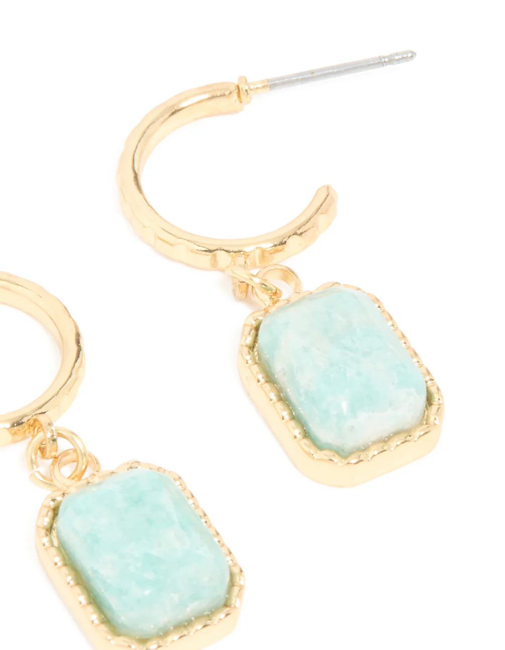 Gold Plated Blue Semi Precious Stone Rectangular Hoop Earrings - Image 5