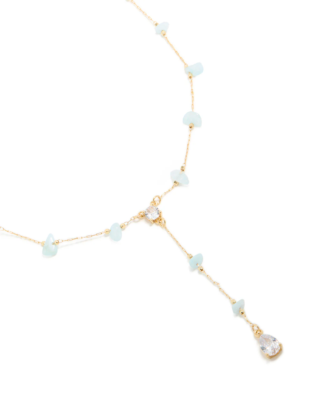 Gold Plated Blue Semi-Precious Stones Cubic Zirconia Pendant Y-Necklace - Image 2
