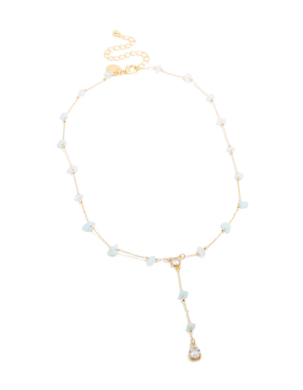 Gold Plated Blue Semi-Precious Stones Cubic Zirconia Pendant Y-Necklace - Image 4