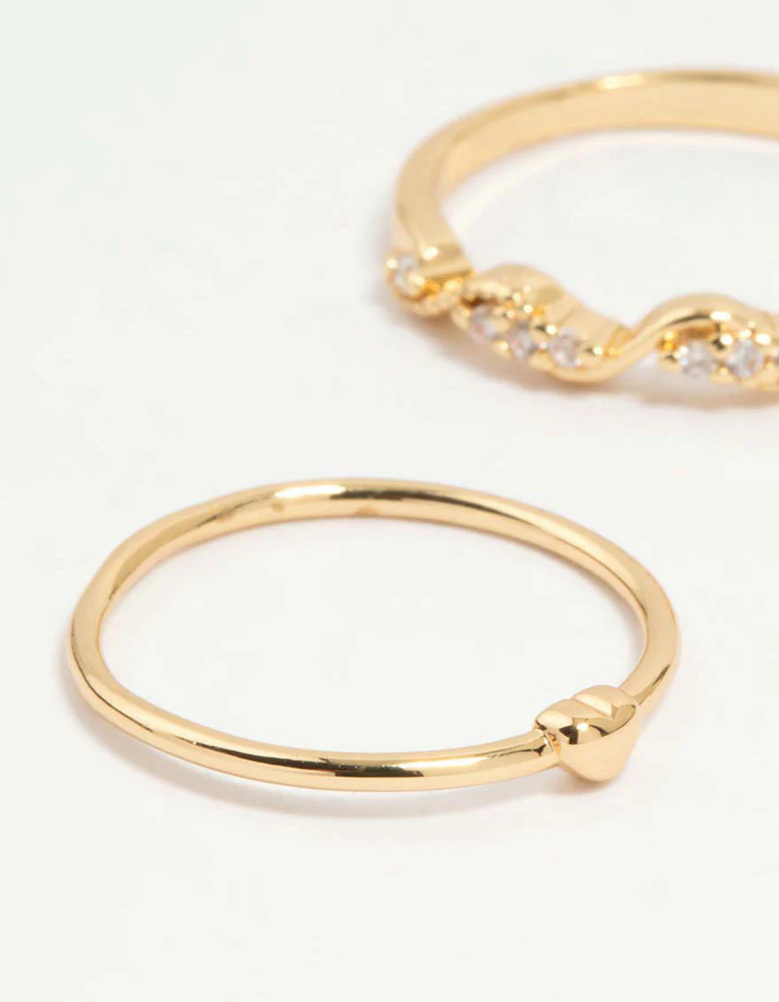 Gold Plated Bow & Mini Heart Stacking Rings 3-Pack - Image 2