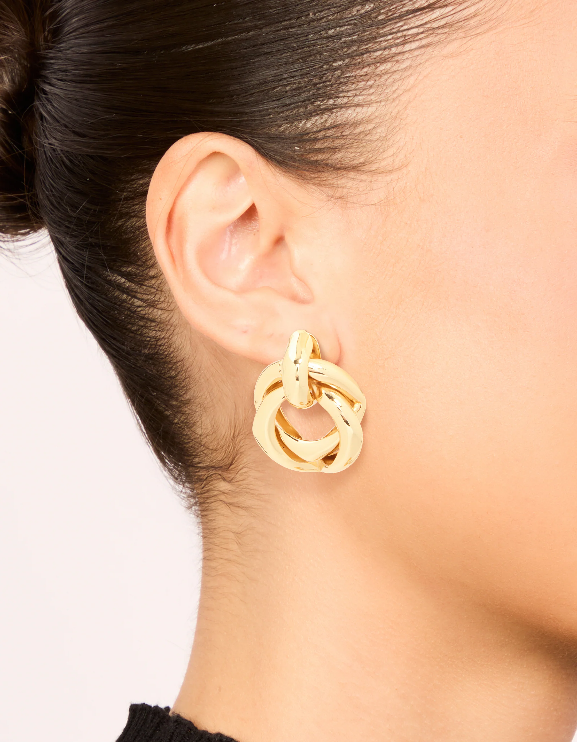 Gold Plated Brass Angular Doorknocker Earrings - Image 2