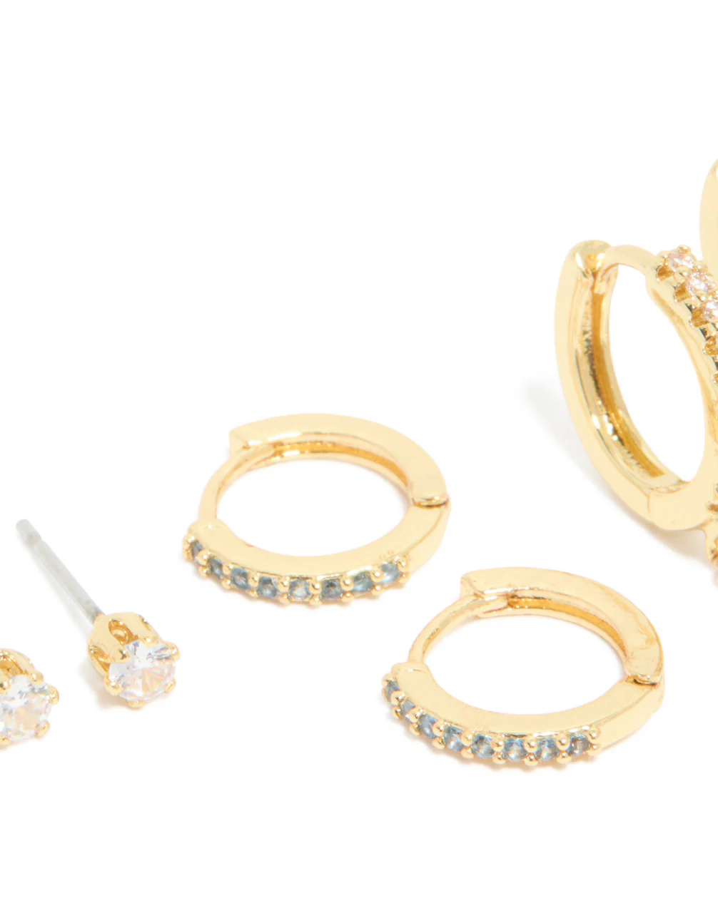 Gold Plated Brass Aquamarine Cubic Zirconia March Birthstone Earrings 4-Pack - Image 2