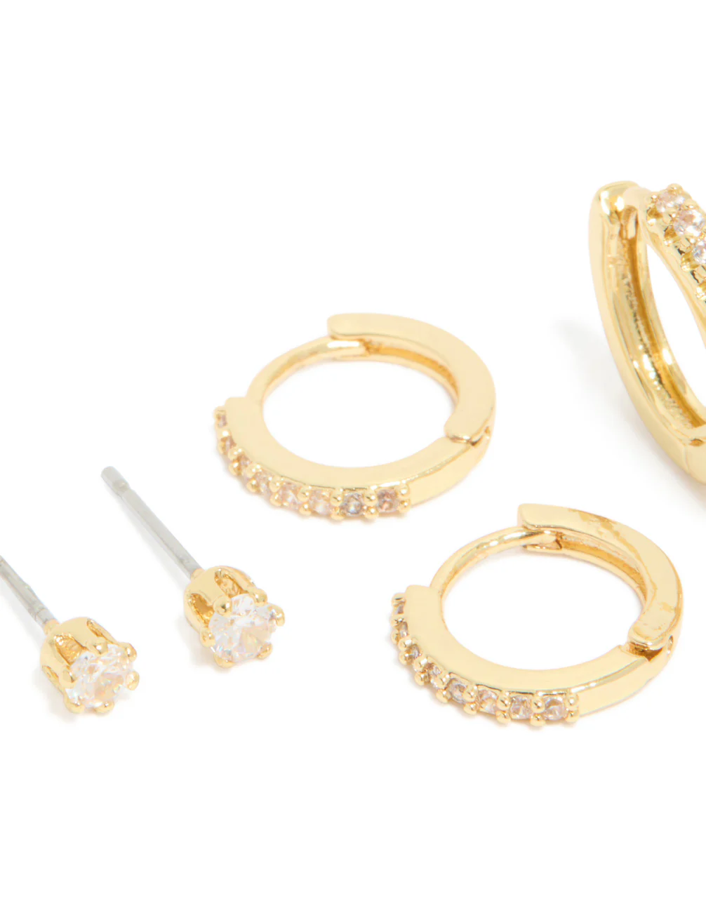 Gold Plated Brass Cubic Zirconia April Birthstone Earrings 4 Pack - Image 2