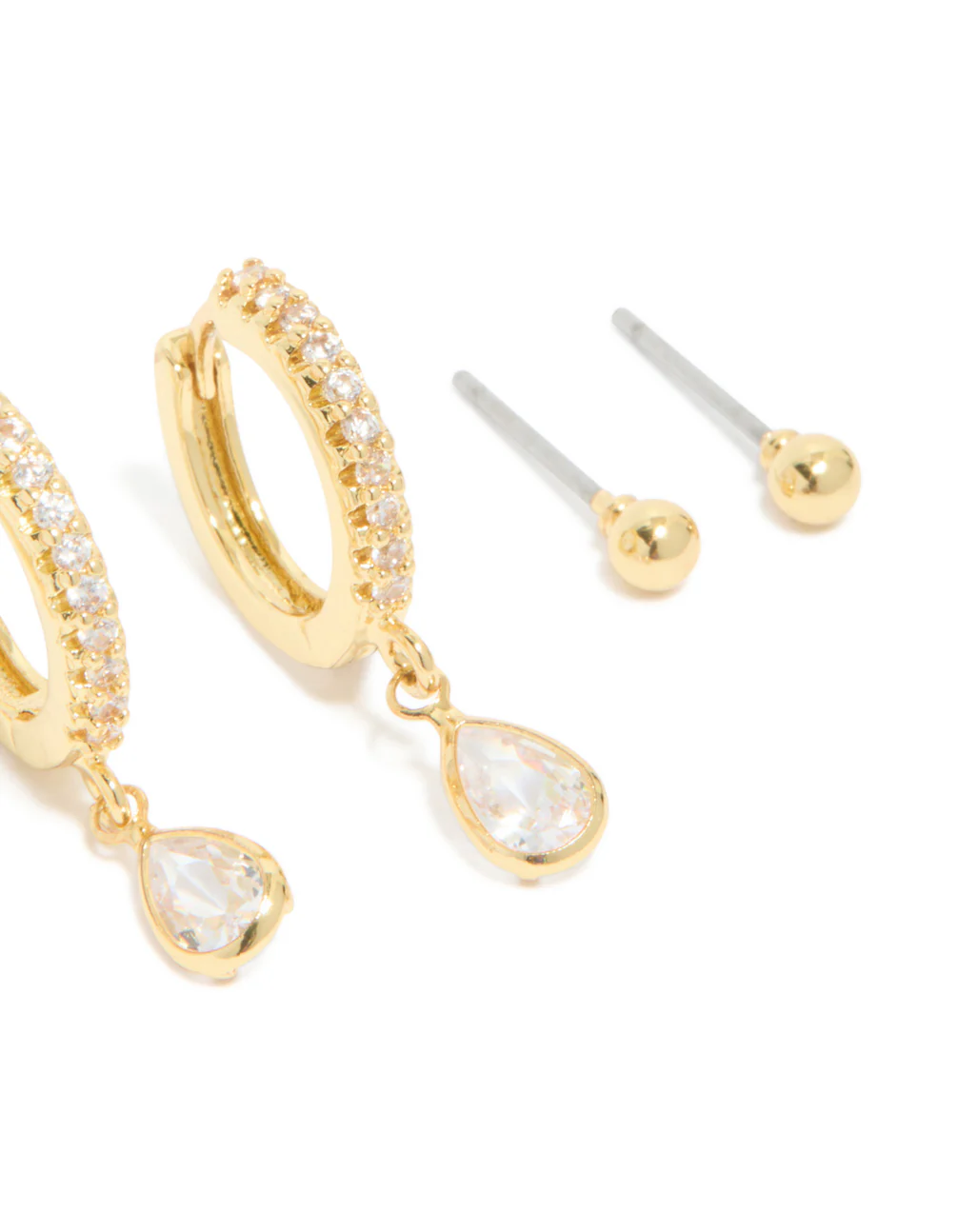 Gold Plated Brass Cubic Zirconia April Birthstone Earrings 4 Pack - Image 3