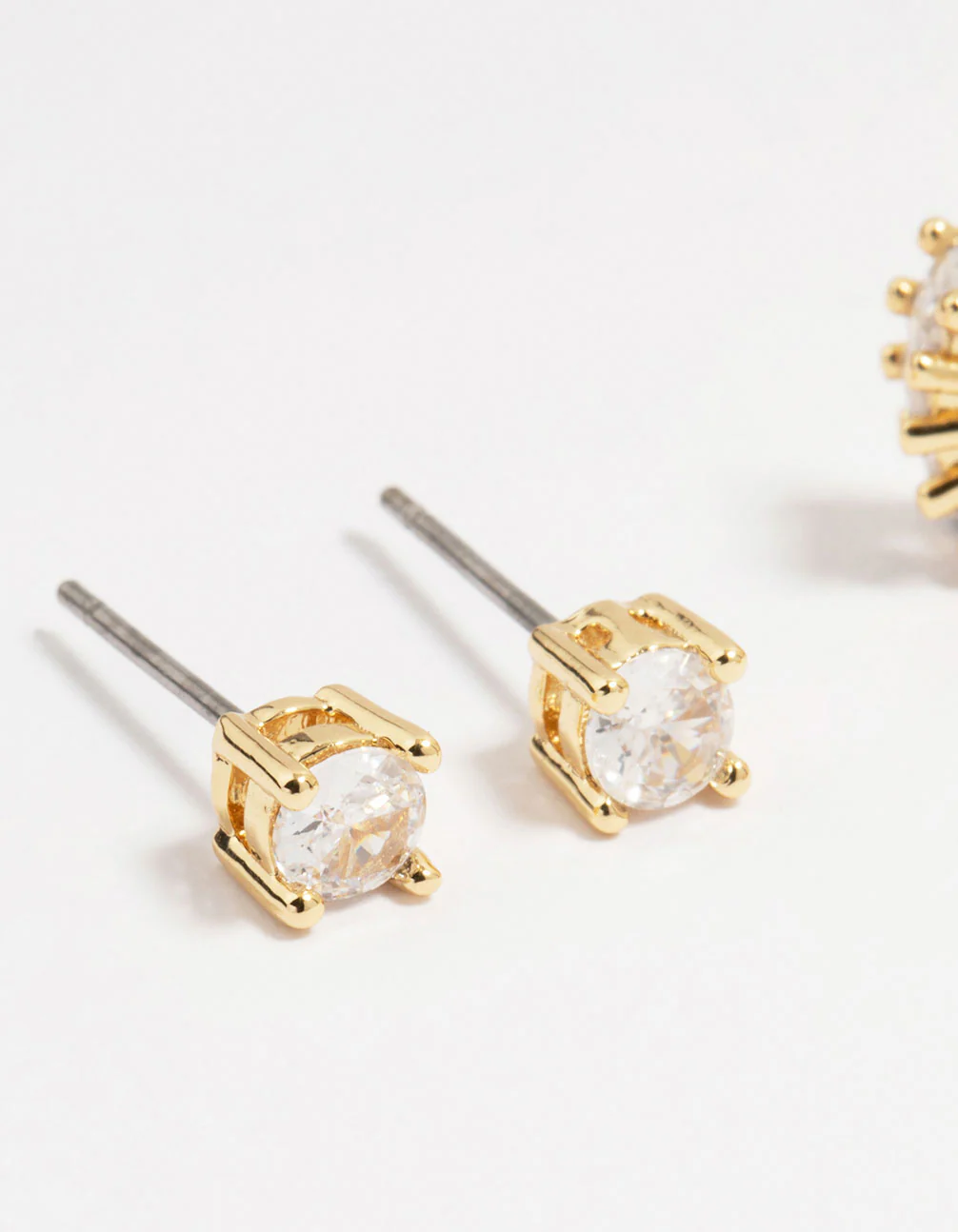 Gold Plated Brass Cubic Zirconia Baguette Earrings 4-Pack - Image 2