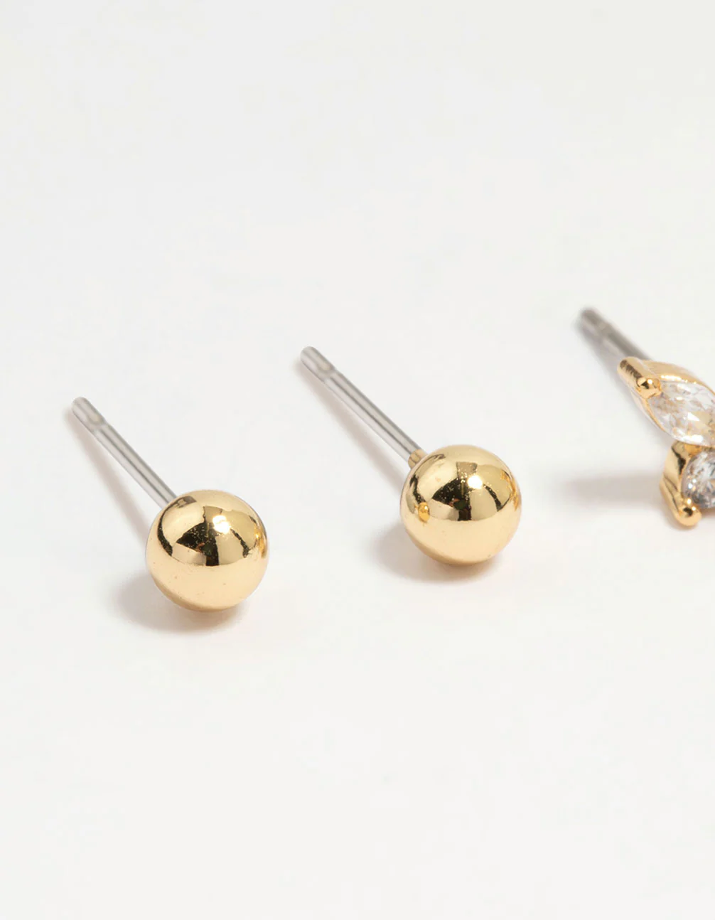 Gold Plated Brass Cubic Zirconia Butterfly & Flower Earrings 4-Pack - Image 2