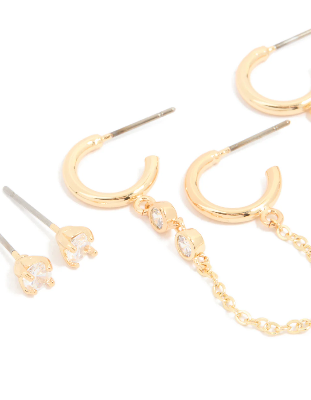 Gold Plated Brass Cubic Zirconia Chain Earrings 4-Pack - Image 2