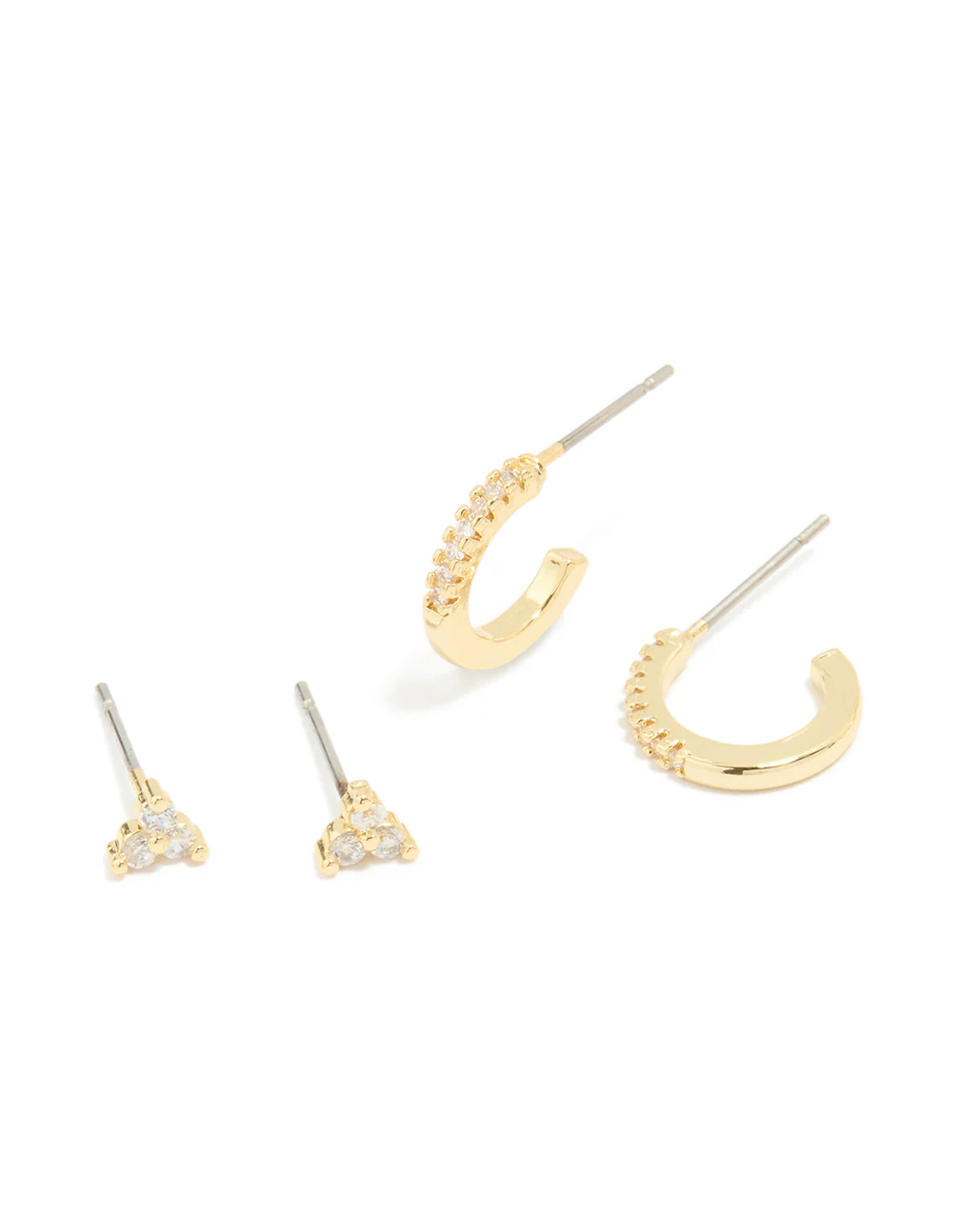 Gold Plated Brass Cubic Zirconia Chain & Stud Earrings 4-Pack - Image 2