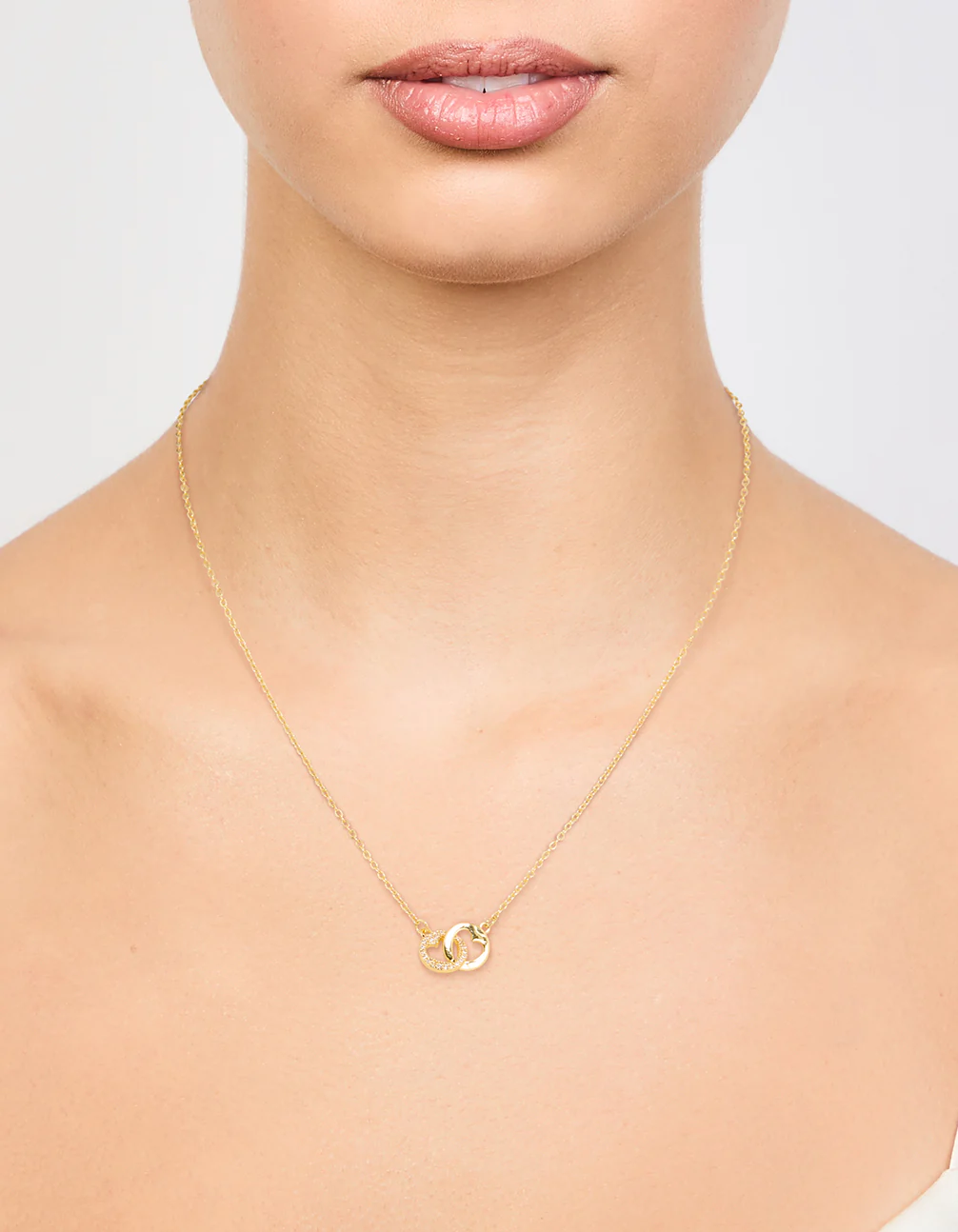 Gold Plated Brass Cubic Zirconia Double Heart Link Pendant Necklace - Image 2