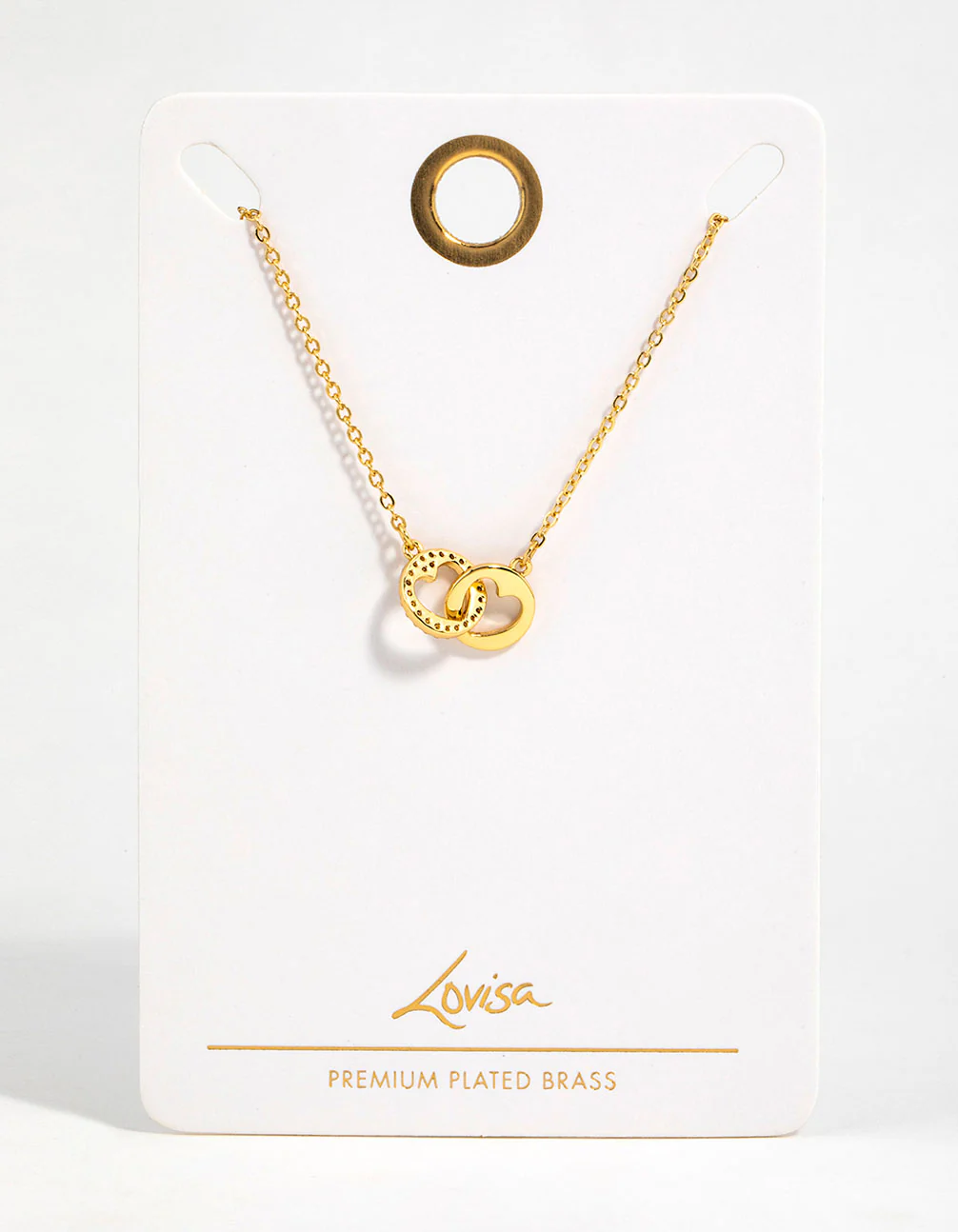 Gold Plated Brass Cubic Zirconia Double Heart Link Pendant Necklace - Image 5