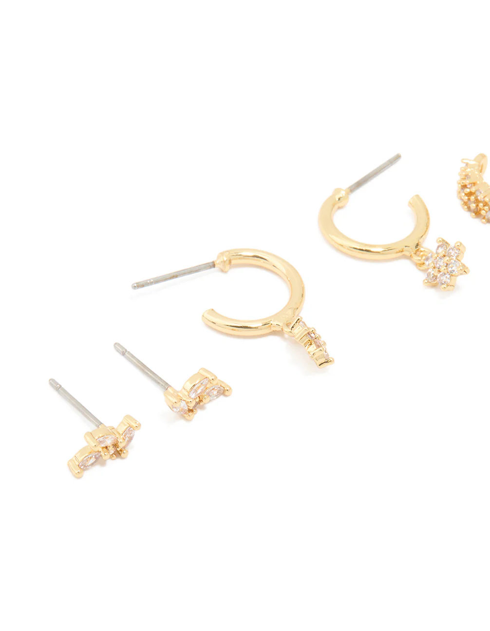 Gold Plated Brass Cubic Zirconia Flower Stud & Ear Cuff 5-Pack - Image 2