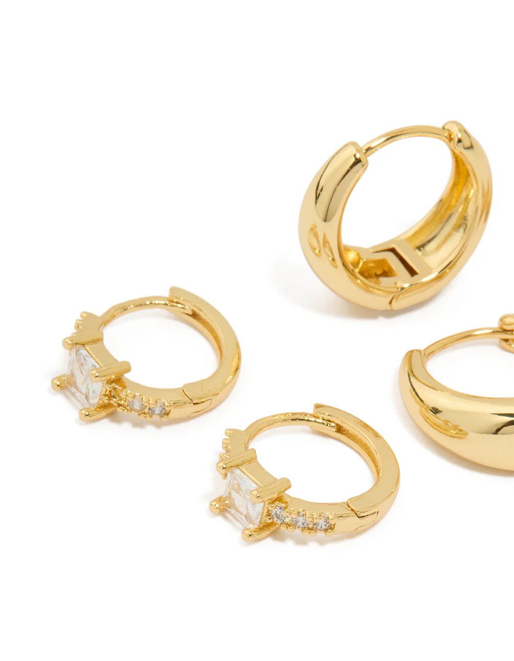 Gold Plated Brass Cubic Zirconia Huggie Earrings 3-Pack - Image 2