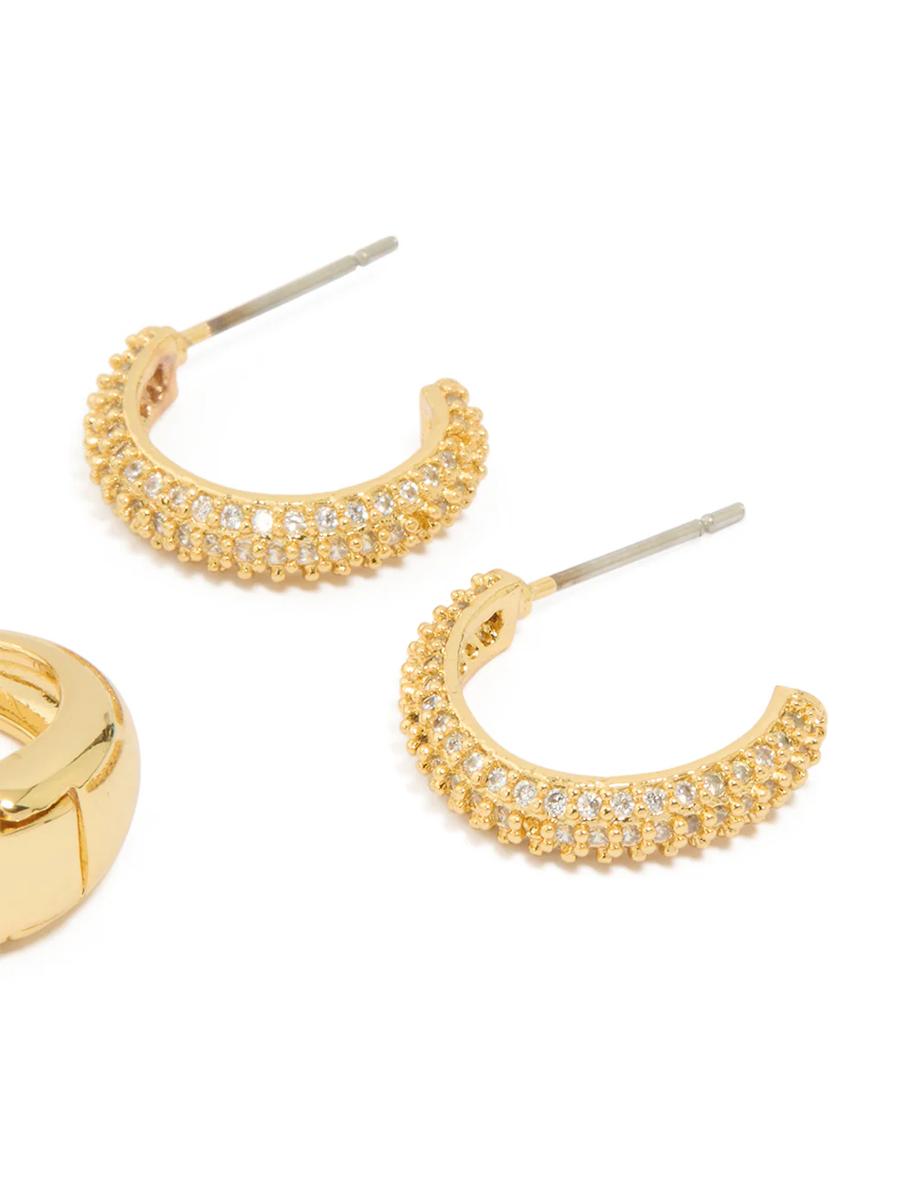 Gold Plated Brass Cubic Zirconia Huggie Earrings 3-Pack - Image 3