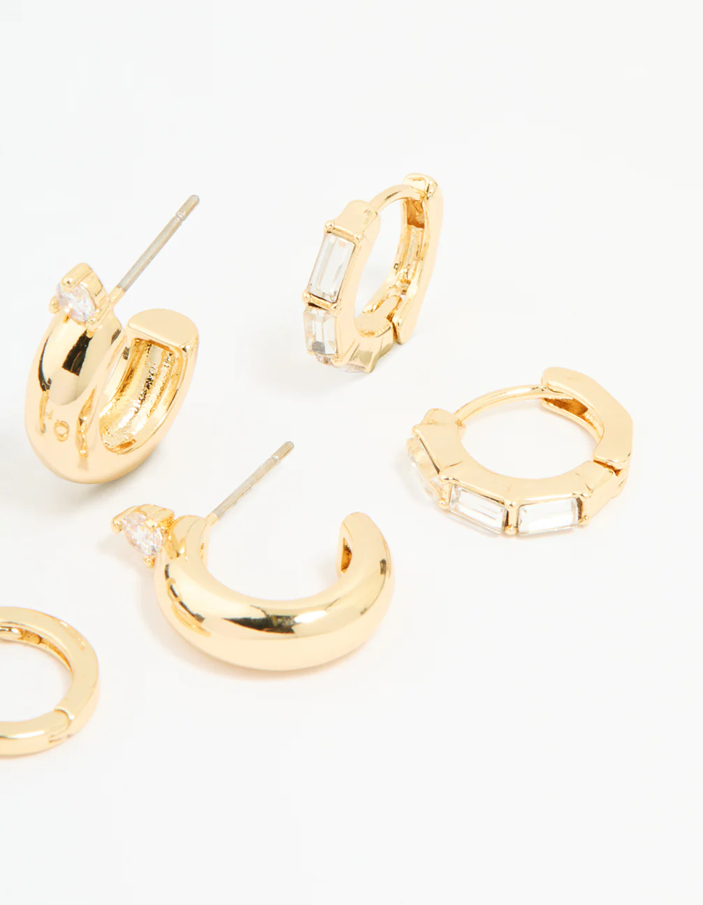 Gold Plated Brass Cubic Zirconia Huggie & Stud Earrings 4-Pack - Image 3