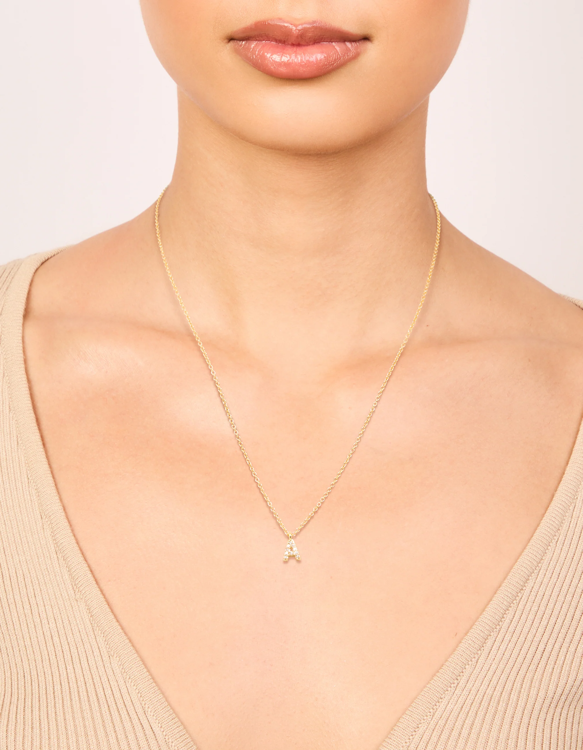Gold Plated Brass Cubic Zirconia Letter A Necklace - Image 2