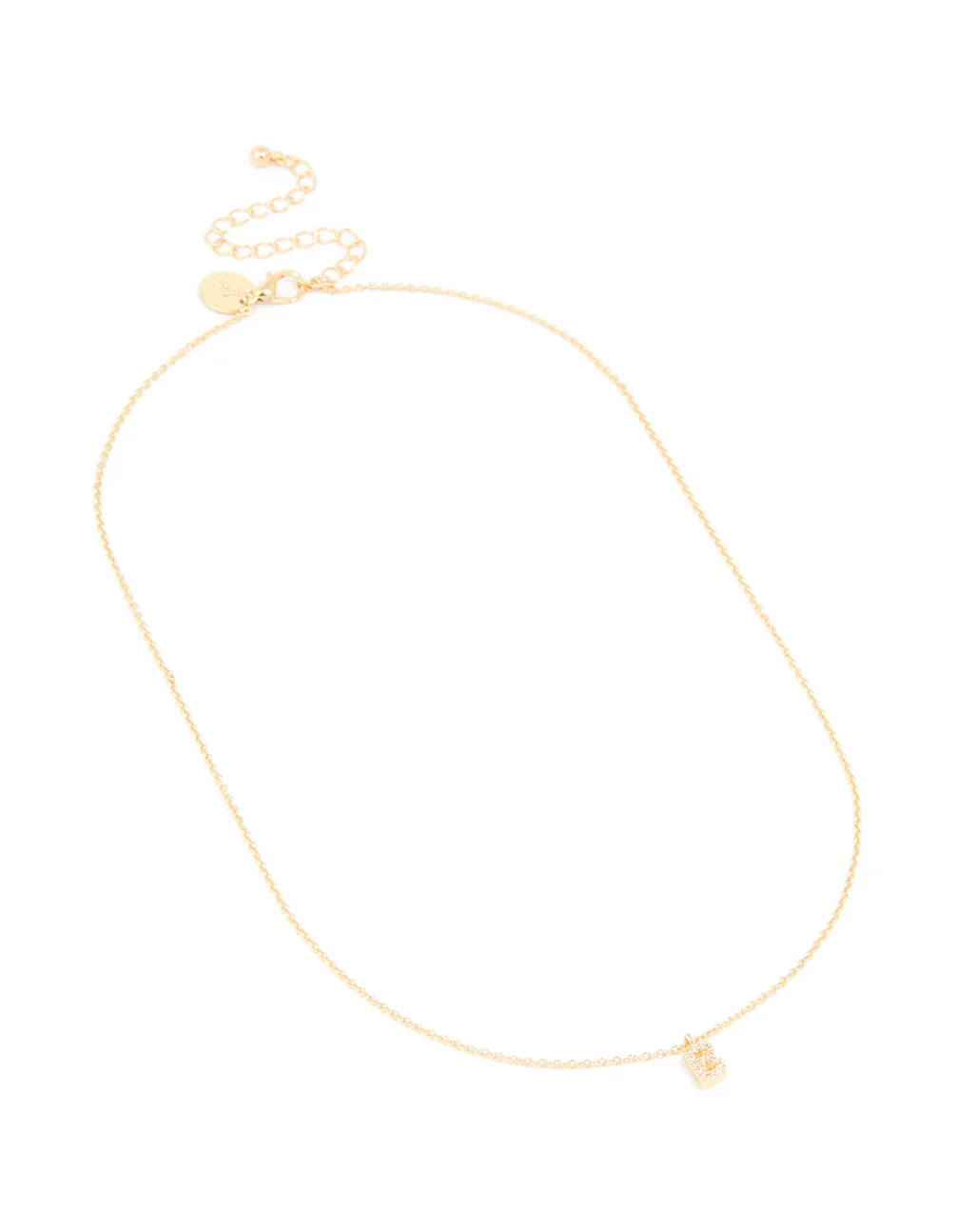 Gold Plated Brass Cubic Zirconia Letter B Pendant Necklace - Image 3