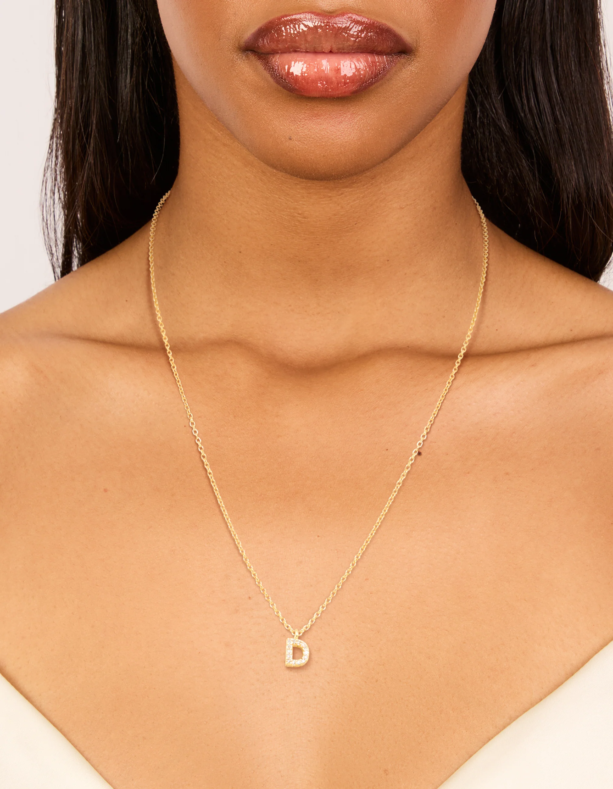 Gold Plated Brass Cubic Zirconia Letter D Necklace - Image 2