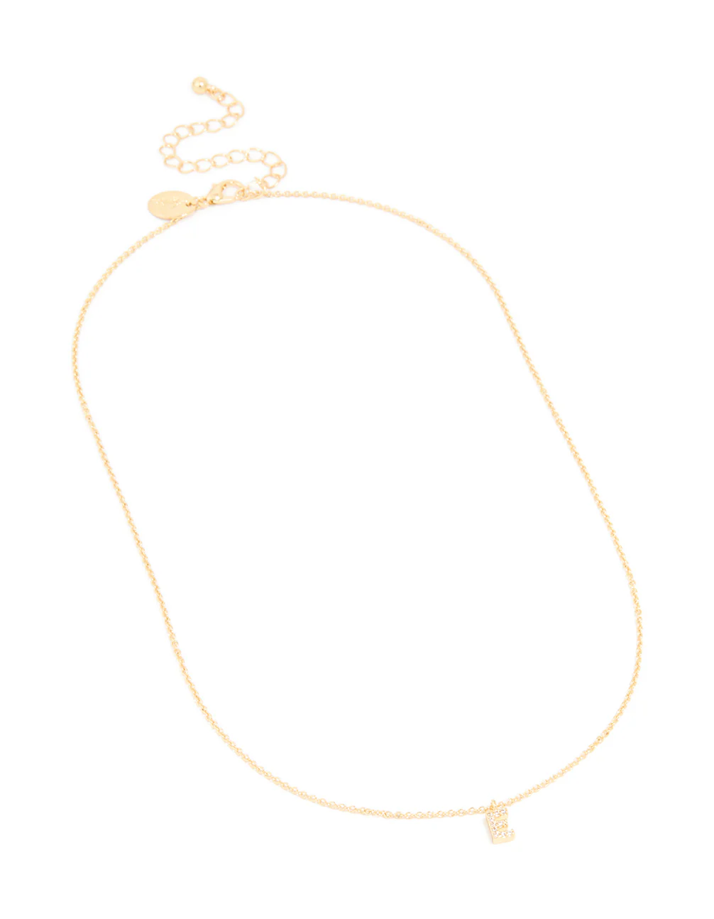 Gold Plated Brass Cubic Zirconia Letter E Necklace - Image 3