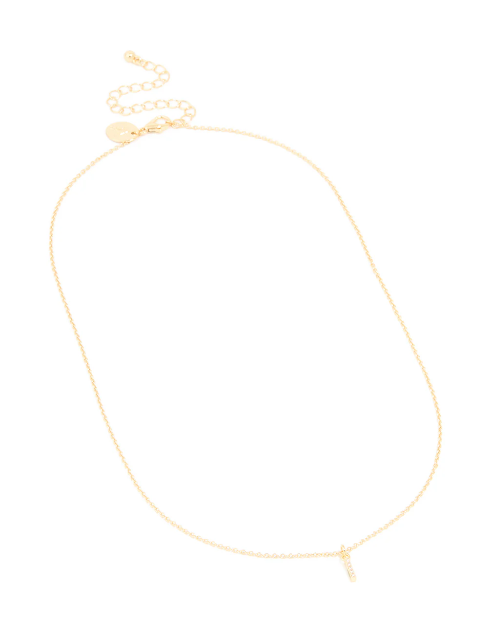 Gold Plated Brass Cubic Zirconia Letter I Necklace - Image 3