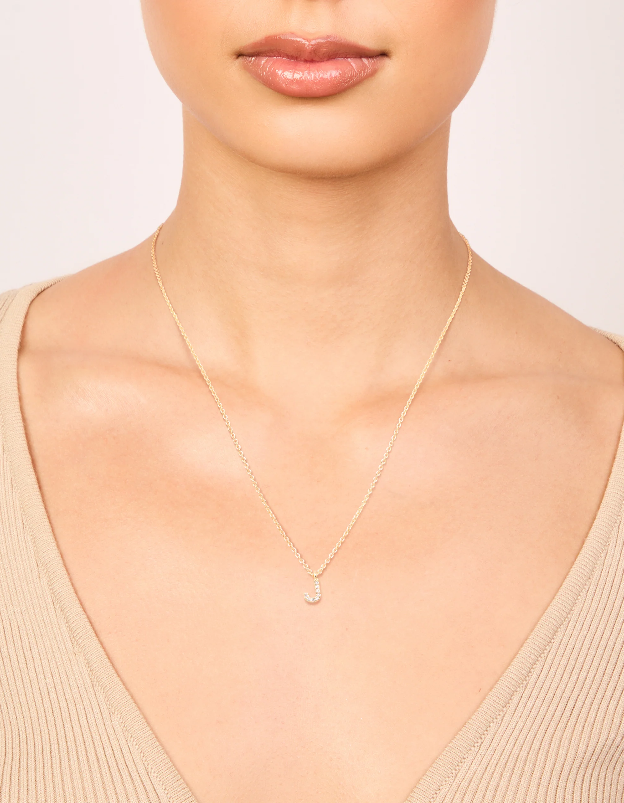 Gold Plated Brass Cubic Zirconia Letter J Necklace - Image 2