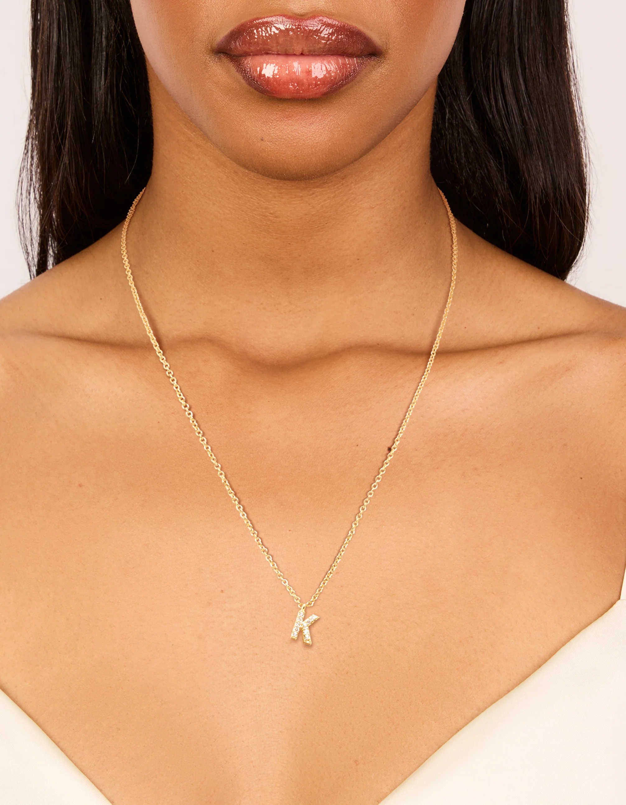 Gold Plated Brass Cubic Zirconia Letter K Necklace - Image 2