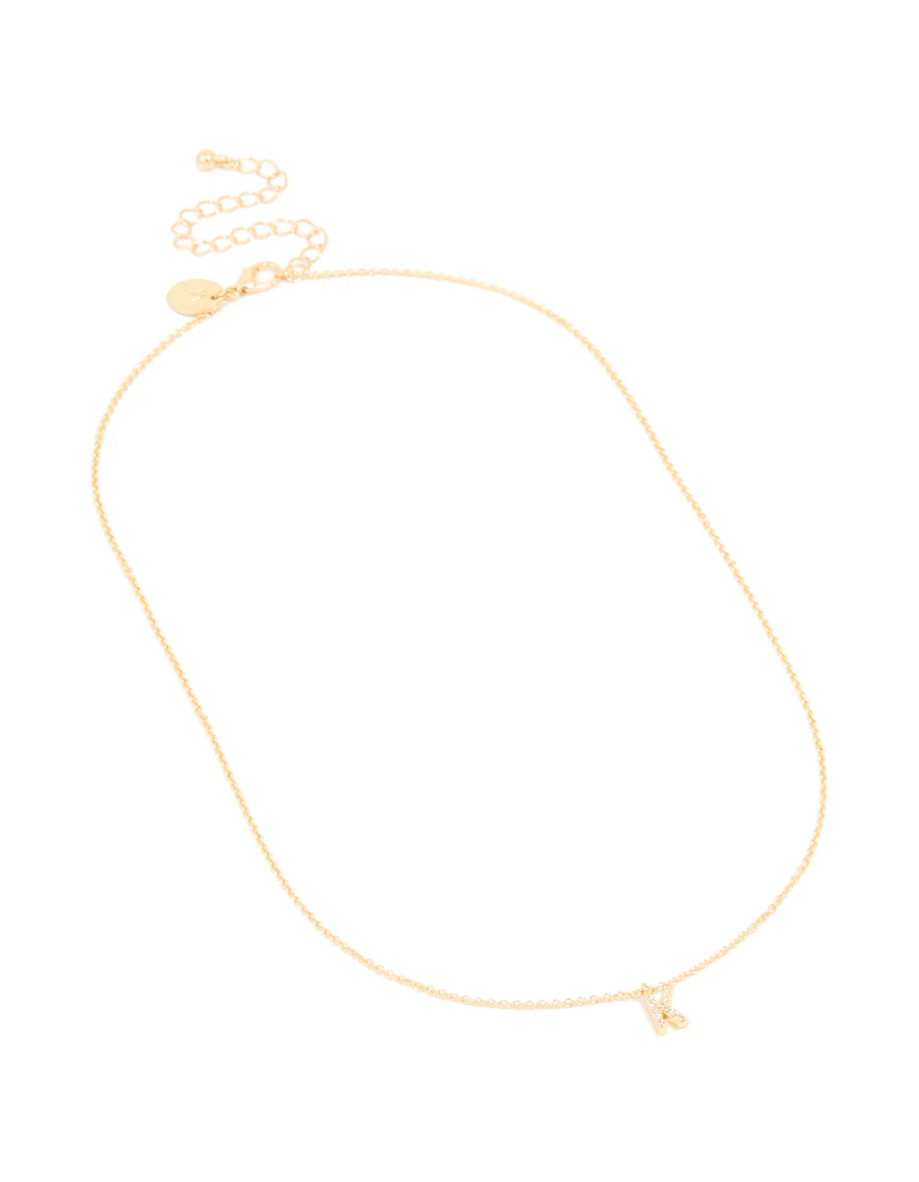 Gold Plated Brass Cubic Zirconia Letter K Necklace - Image 3
