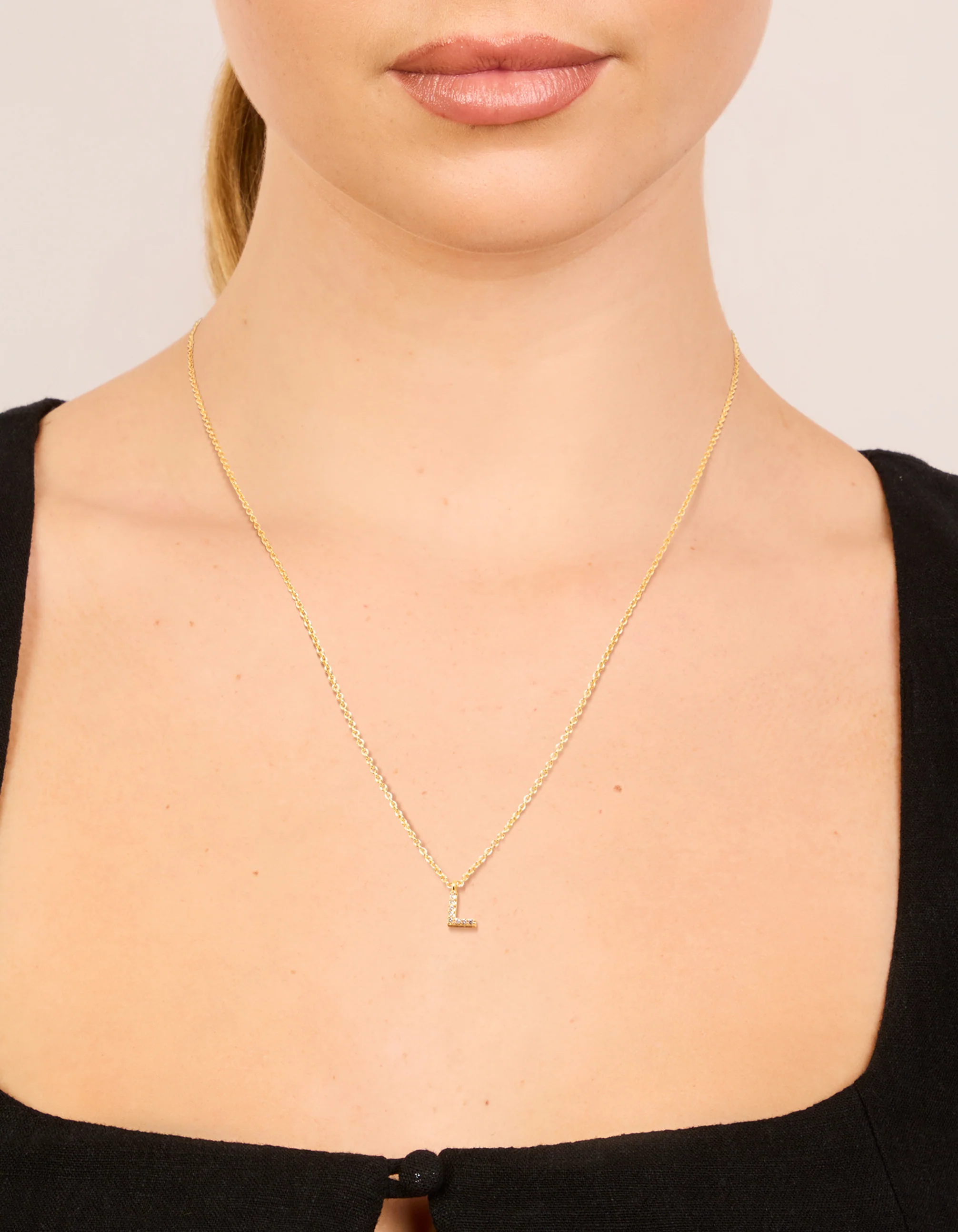 Gold Plated Brass Cubic Zirconia Letter L Necklace - Image 2