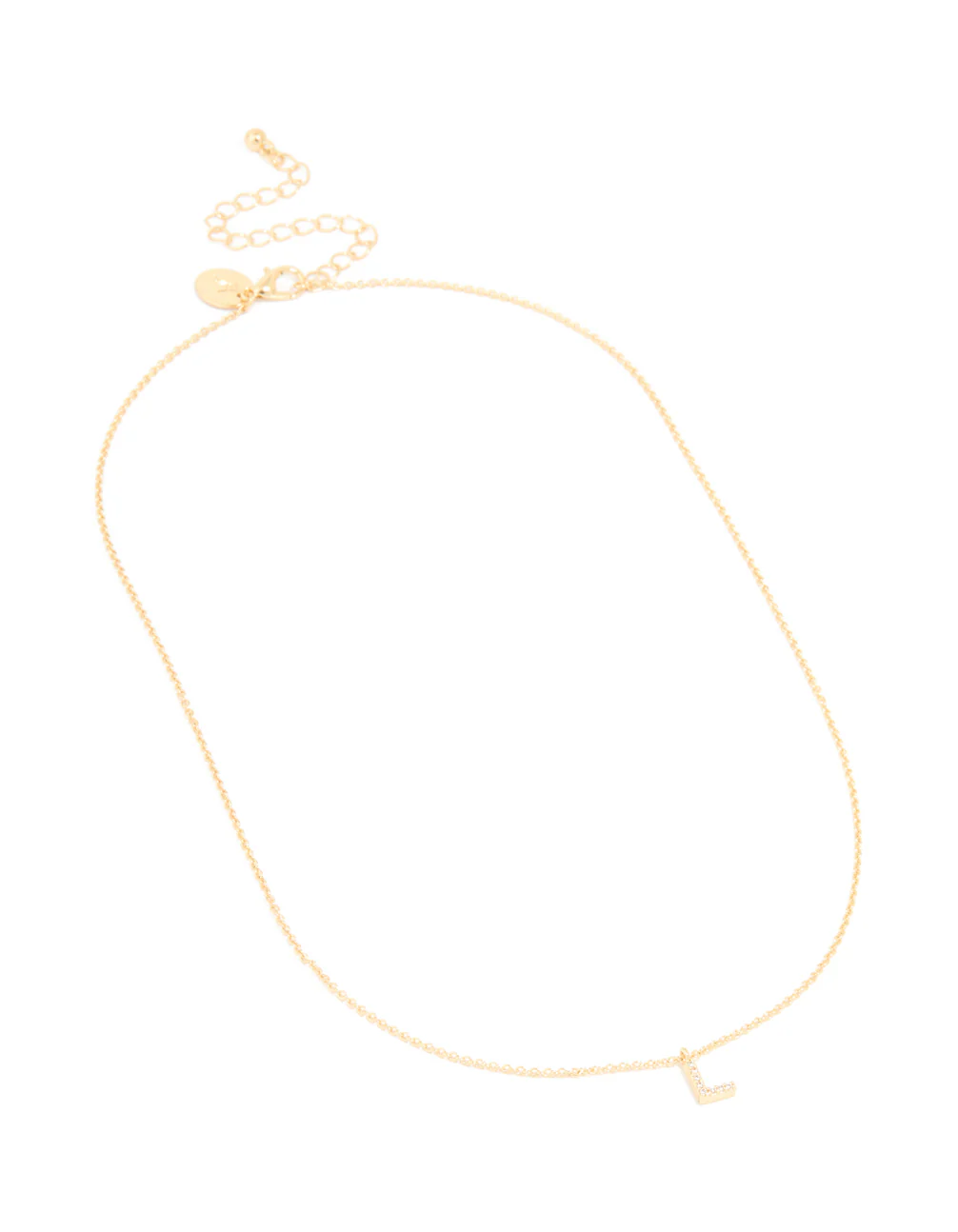 Gold Plated Brass Cubic Zirconia Letter L Necklace - Image 3