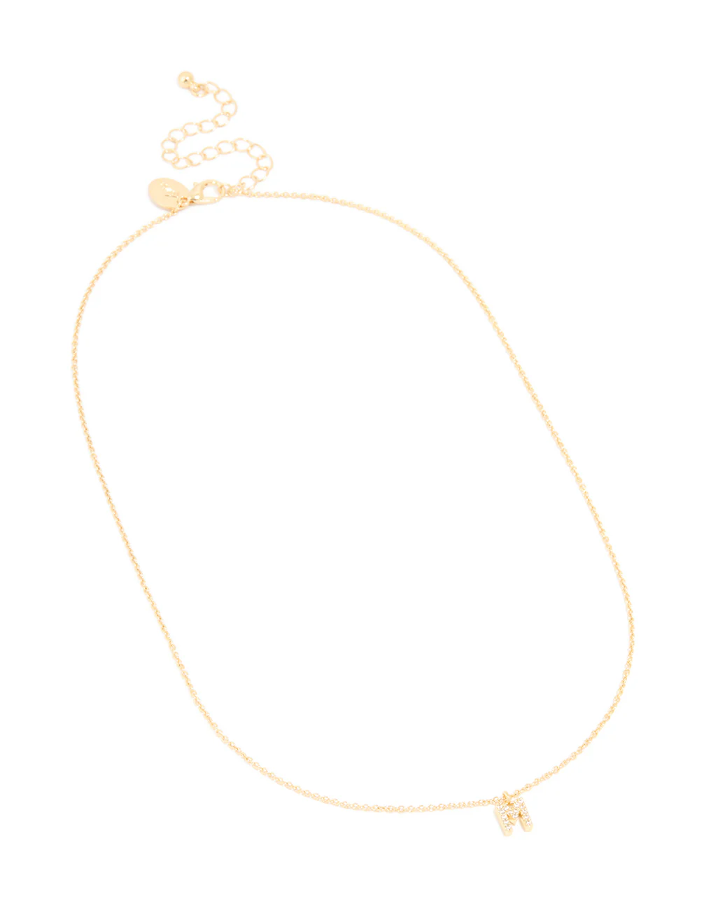 Gold Plated Brass Cubic Zirconia Letter M Necklace - Image 3