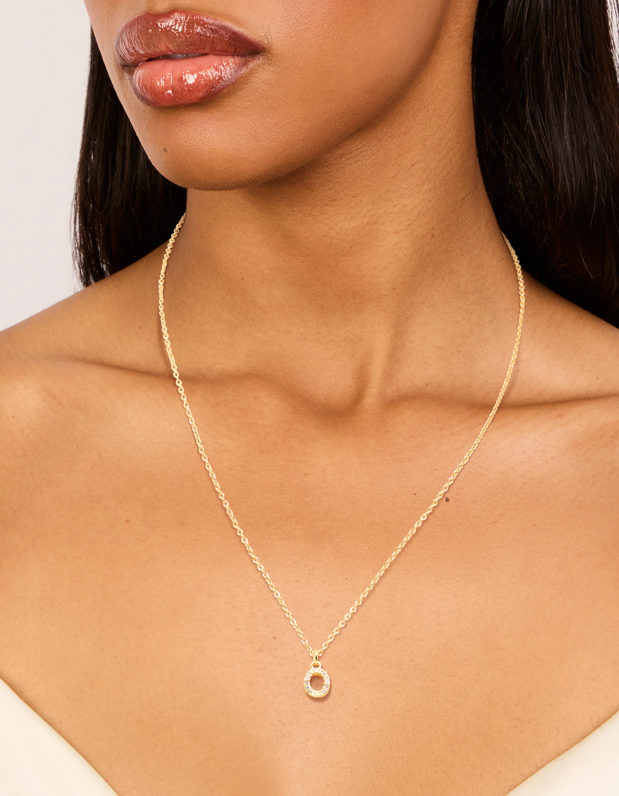 Gold Plated Brass Cubic Zirconia Letter O Necklace - Image 2