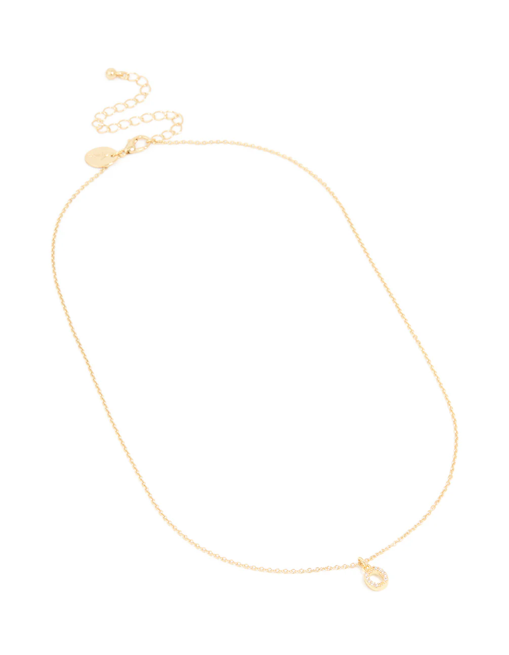 Gold Plated Brass Cubic Zirconia Letter O Necklace - Image 3