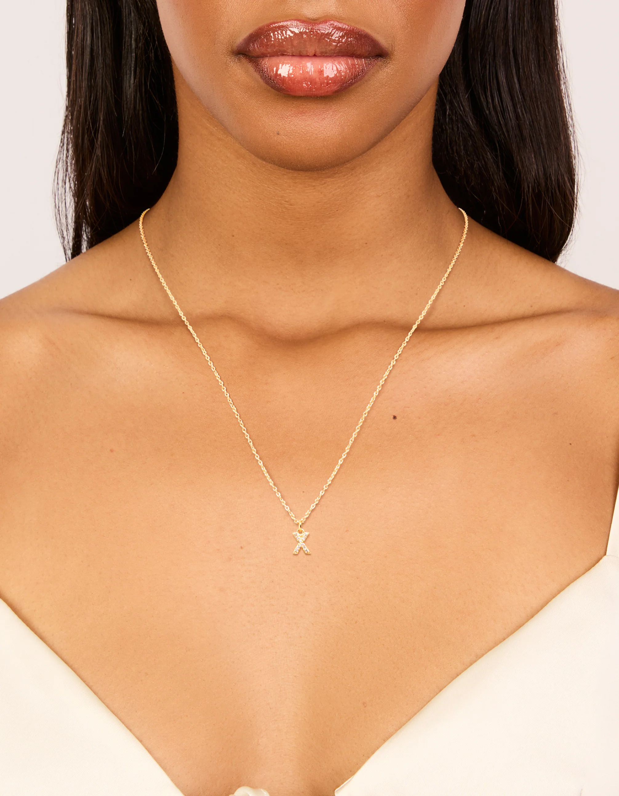 Gold Plated Brass Cubic Zirconia Letter X Pendant Necklace - Image 2